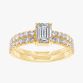 1.30 Carat Emerald and Round Cut Lab Grown Diamond 2-Row Band Ring