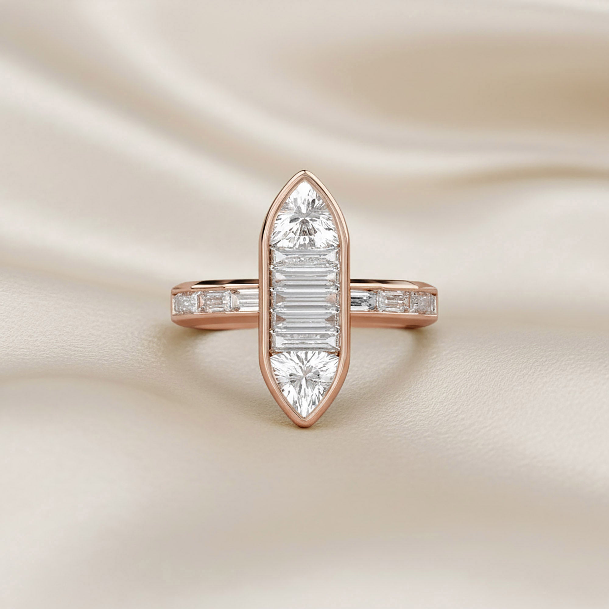 Trillion and Baguette Shape 3.60 Carat Lab Grown Diamond Engagement Ring