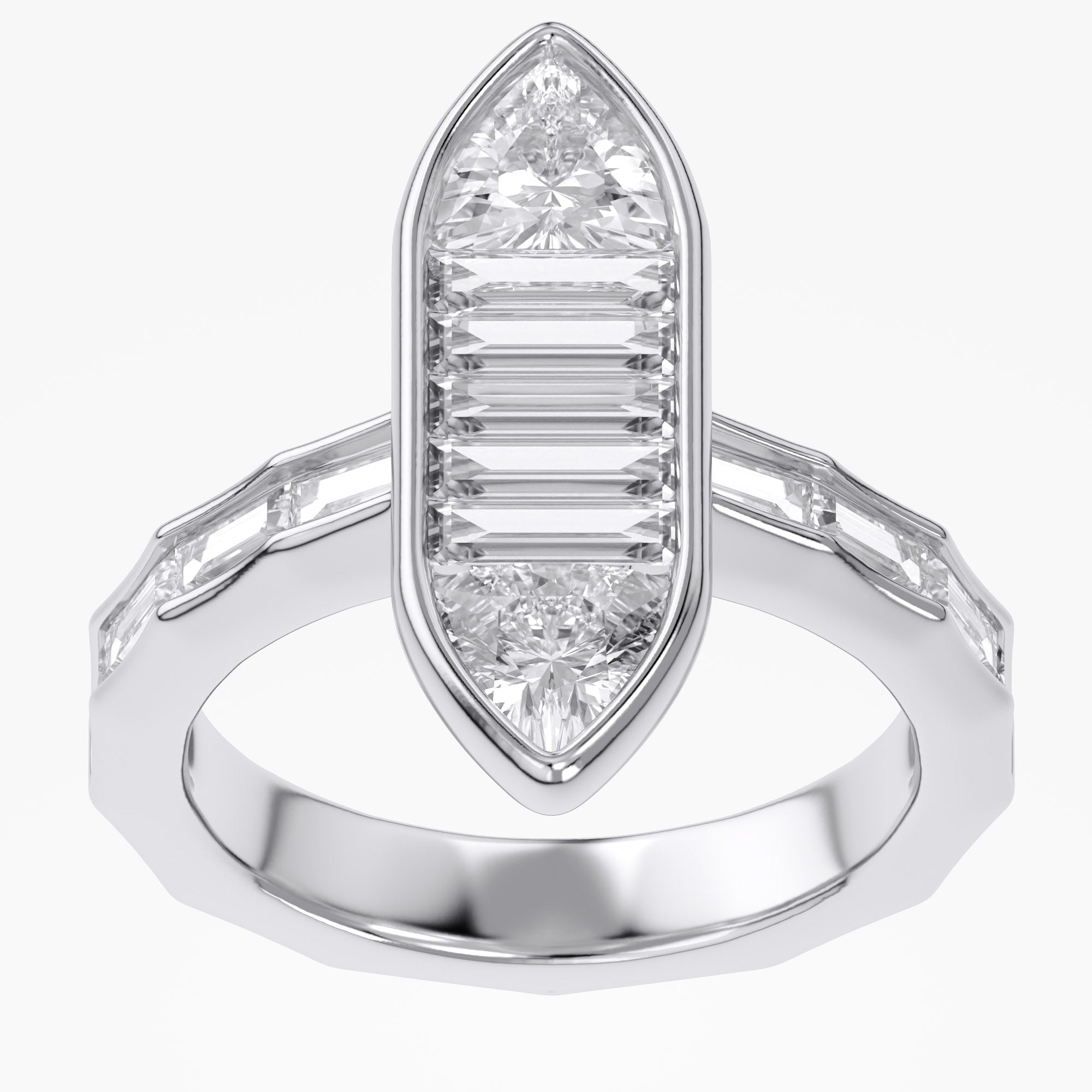 Trillion and Baguette Shape 3.60 Carat Lab Grown Diamond Engagement Ring