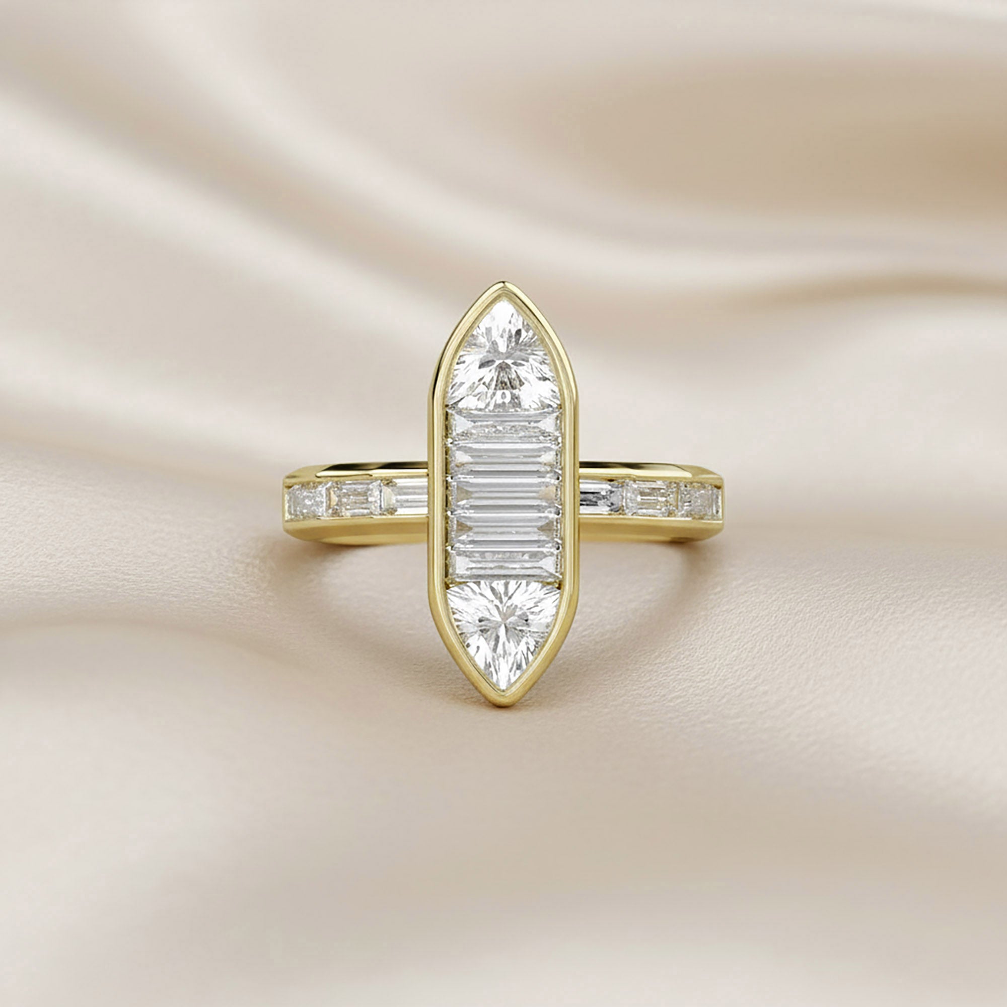 Trillion and Baguette Shape 3.60 Carat Lab Grown Diamond Engagement Ring