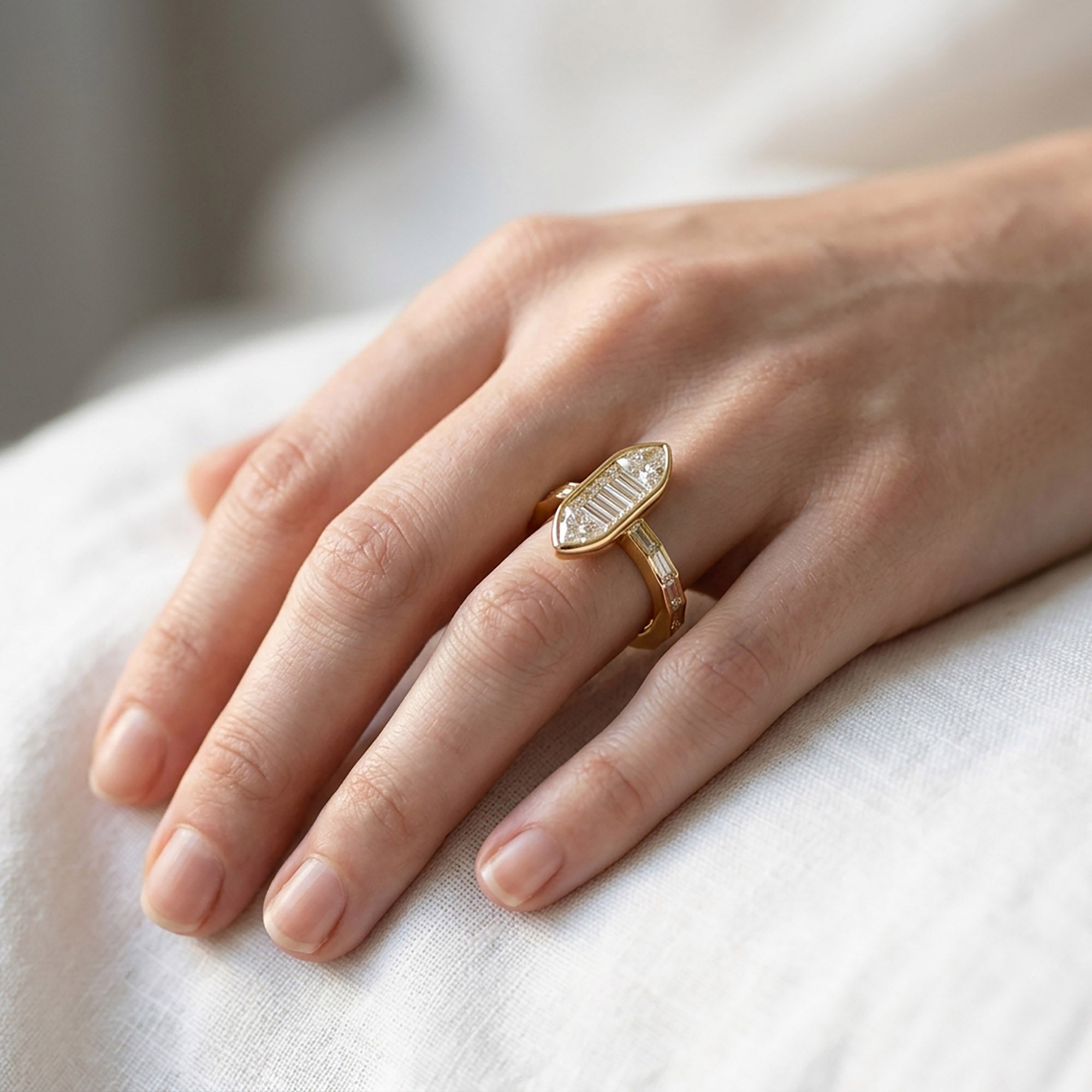 Trillion and Baguette Shape 3.60 Carat Lab Grown Diamond Engagement Ring