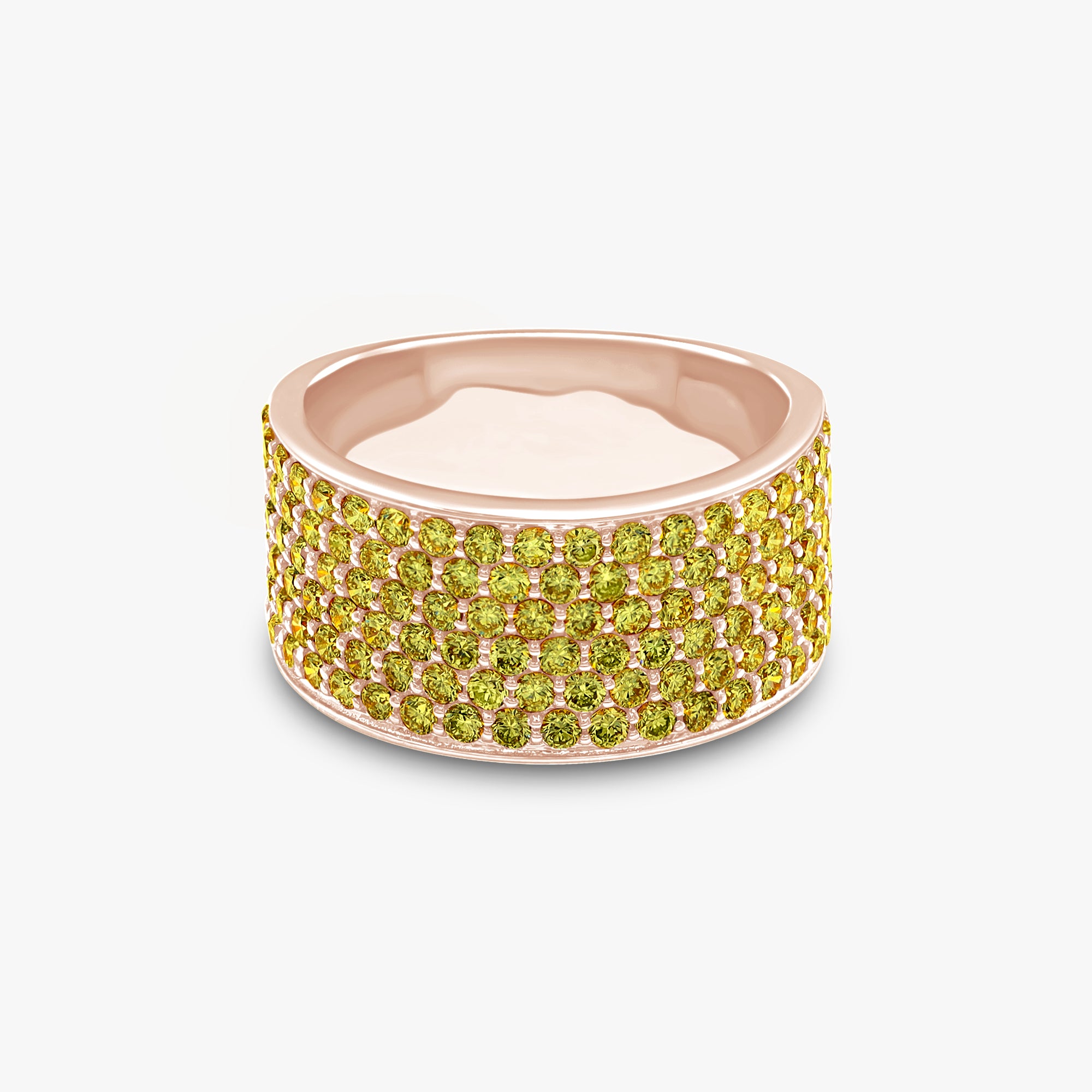 2.00 Carat Round Cut Yellow Lab Grown Diamond 6 Row Diamond Ring