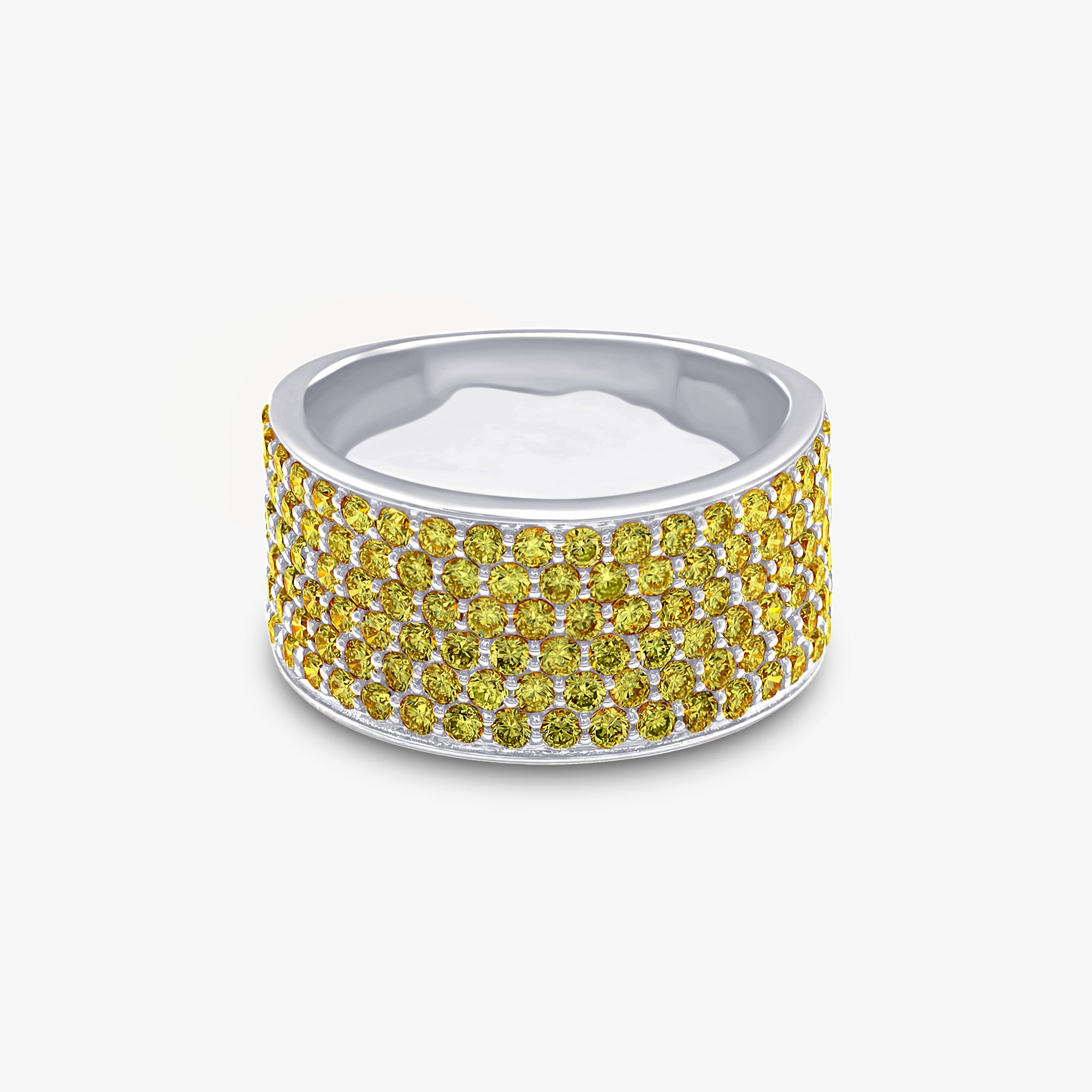 2.00 Carat Round Cut Yellow Lab Grown Diamond 6 Row Diamond Ring