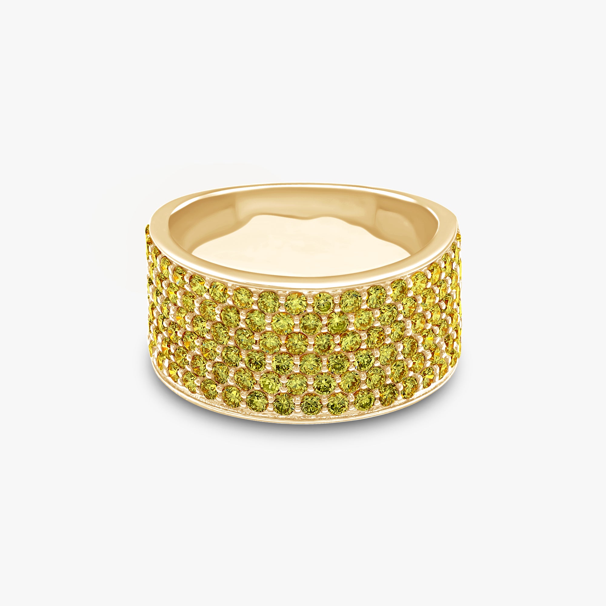 2.00 Carat Round Cut Yellow Lab Grown Diamond 6 Row Diamond Ring