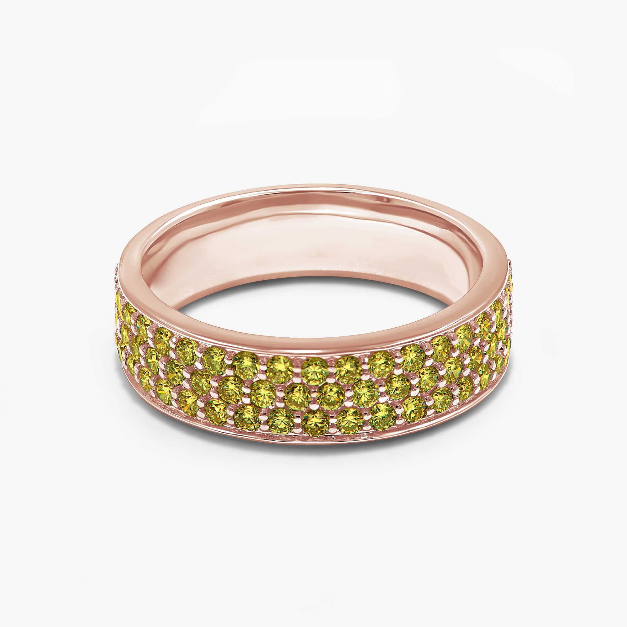 1.00 Carat Round Cut Yellow Lab Grown Diamond Three Row Band Ring