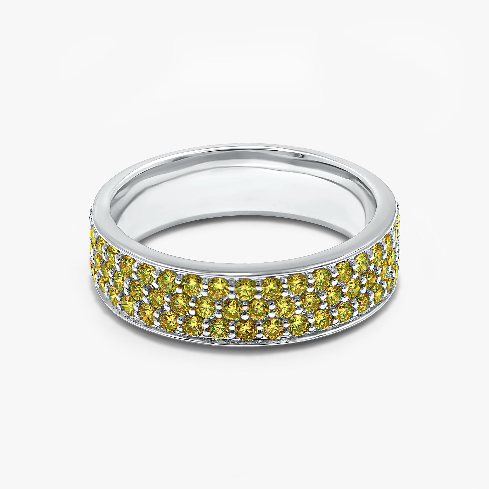 1.00 Carat Round Cut Yellow Lab Grown Diamond Three Row Band Ring