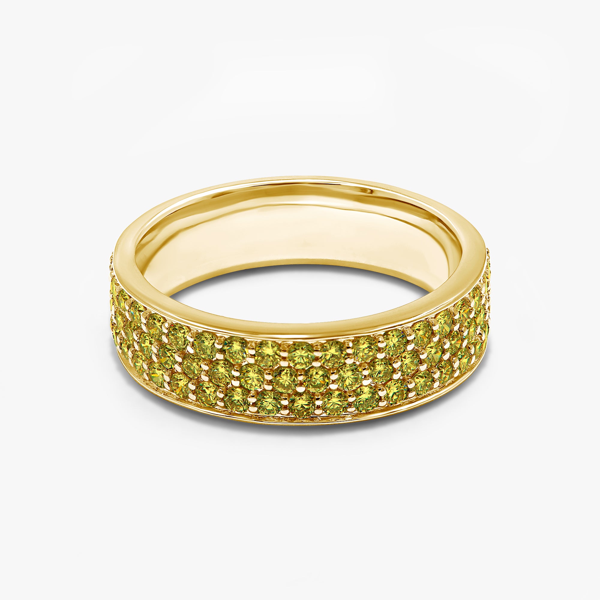 1.00 Carat Round Cut Yellow Lab Grown Diamond Three Row Band Ring