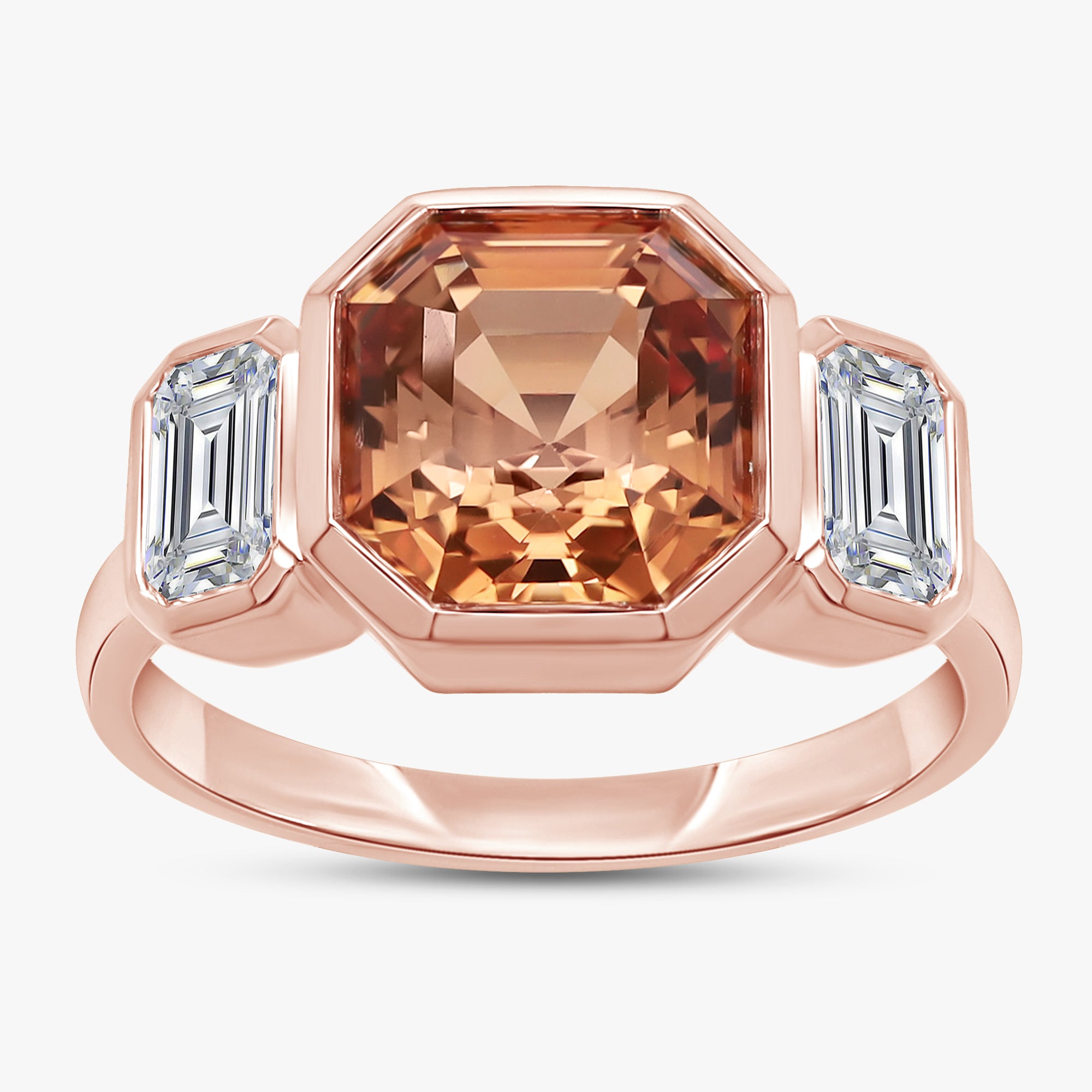 2.75 Carat Lab Grown Gemstone and Lab Diamond 3-Stone Engagement Ring