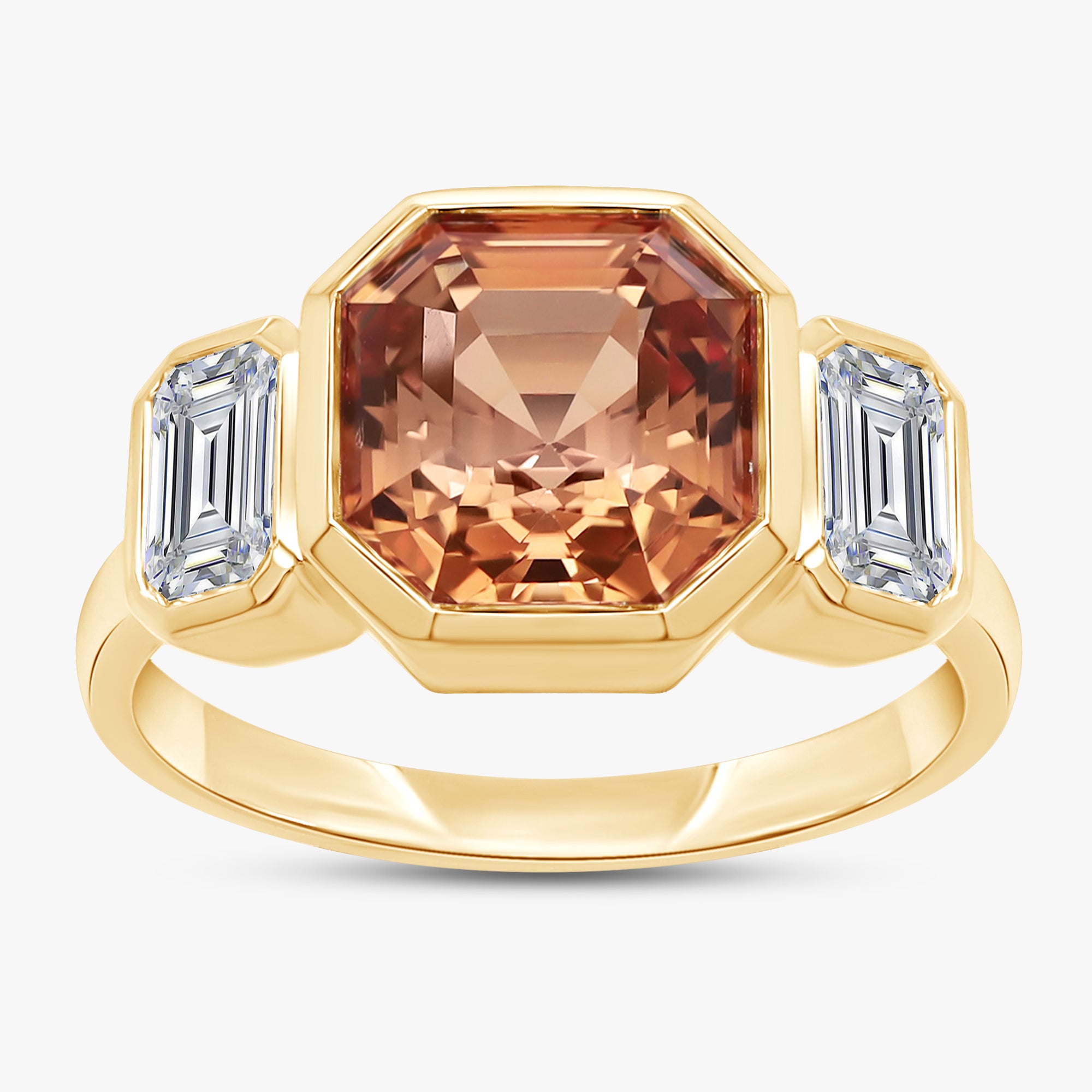 2.75 Carat Lab Grown Gemstone and Lab Diamond 3-Stone Engagement Ring