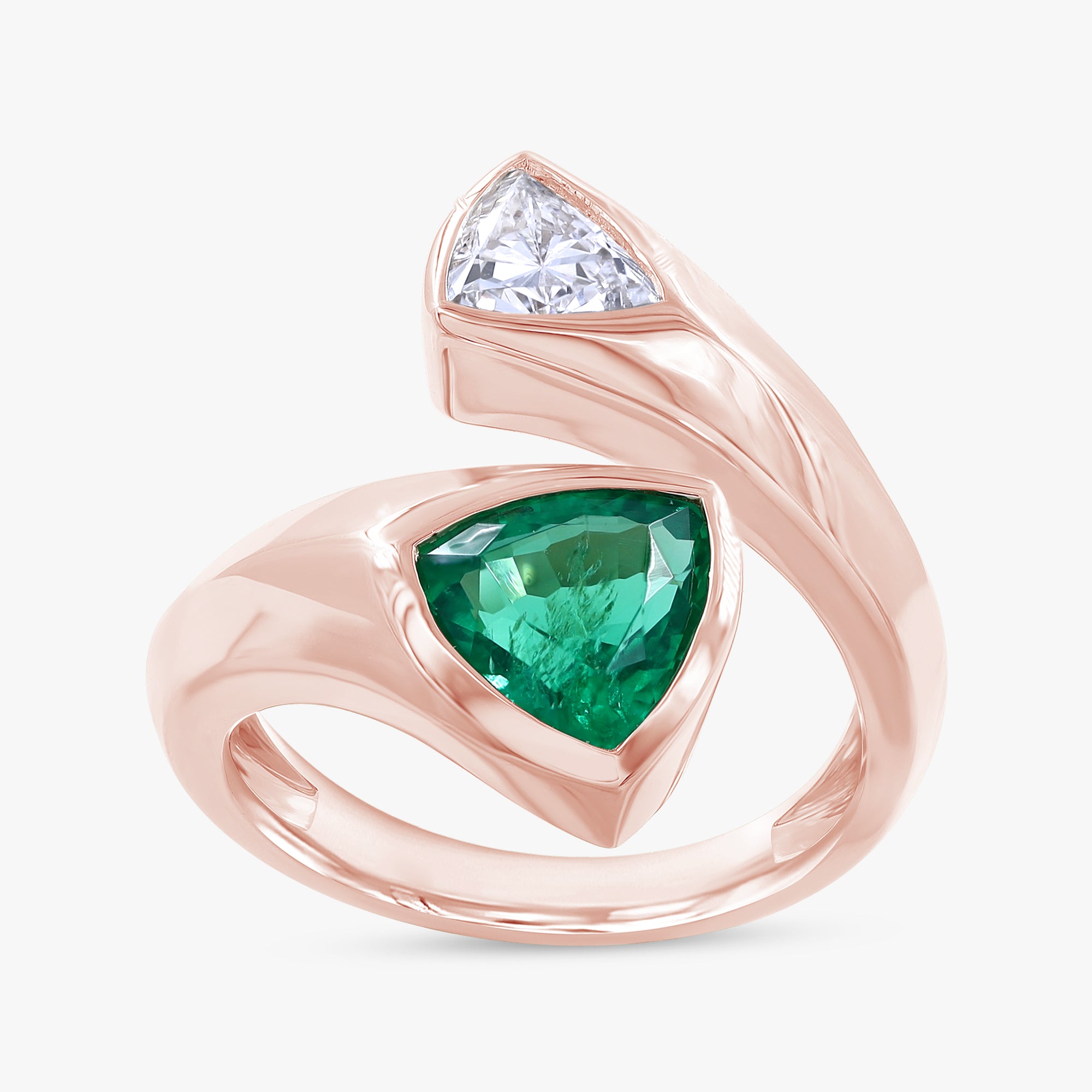 1.70 Carat Trilliant Cut Lab Grown Diamond and Gemstone Bypass Ring