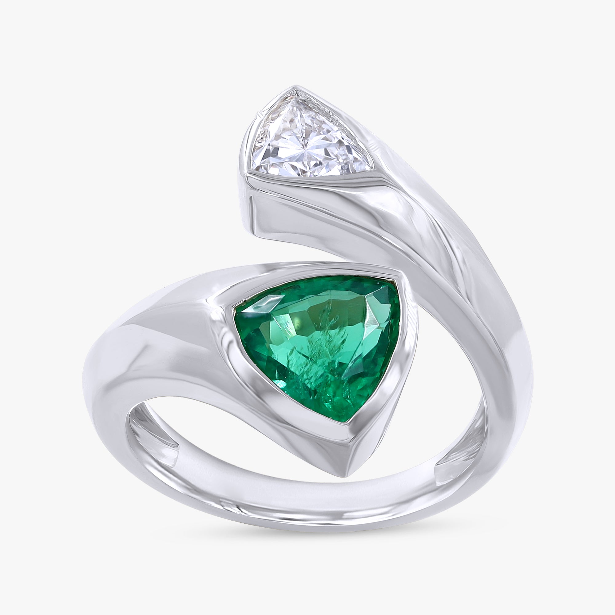 1.70 Carat Trilliant Cut Lab Grown Diamond and Gemstone Bypass Ring