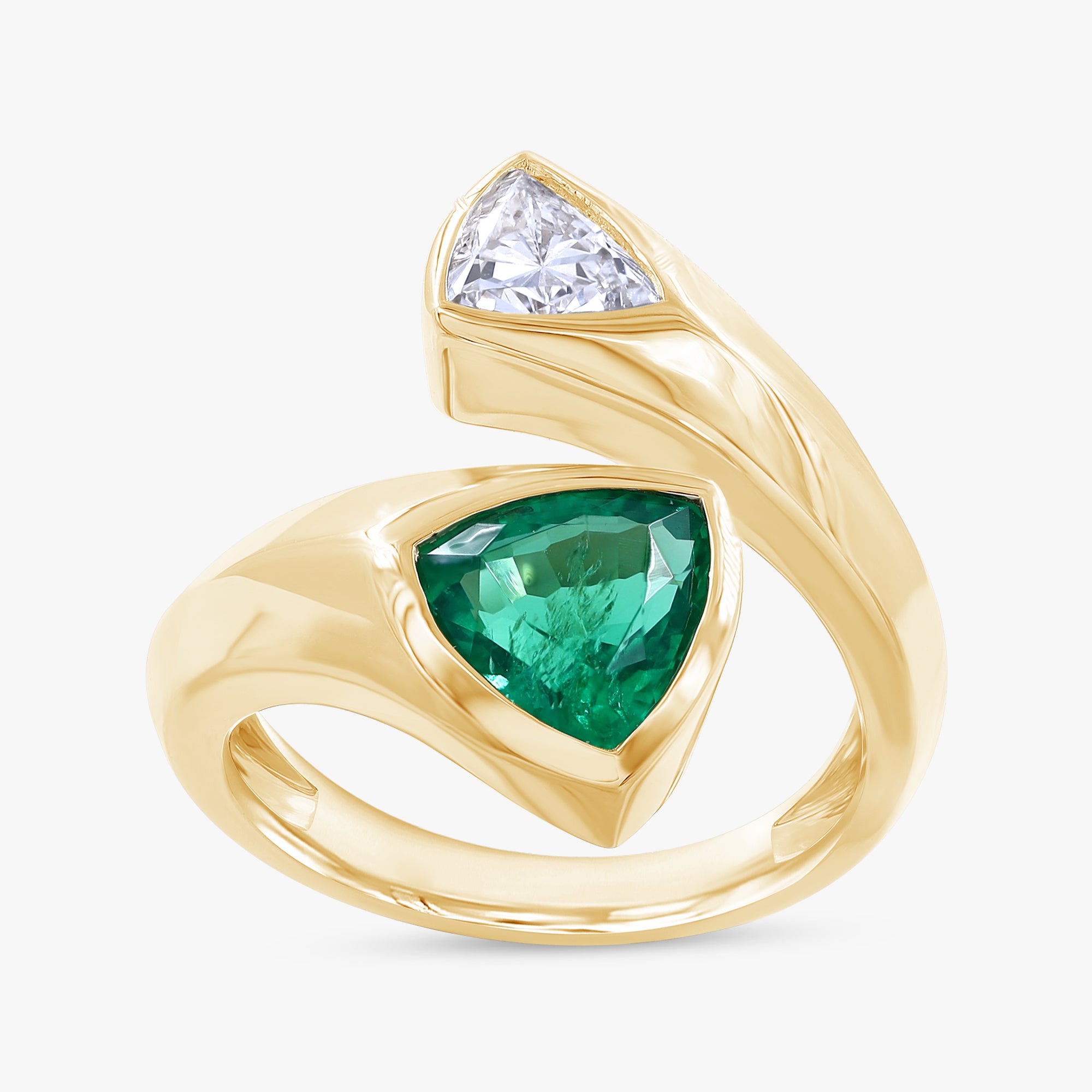 1.70 Carat Trilliant Cut Lab Grown Diamond and Gemstone Bypass Ring