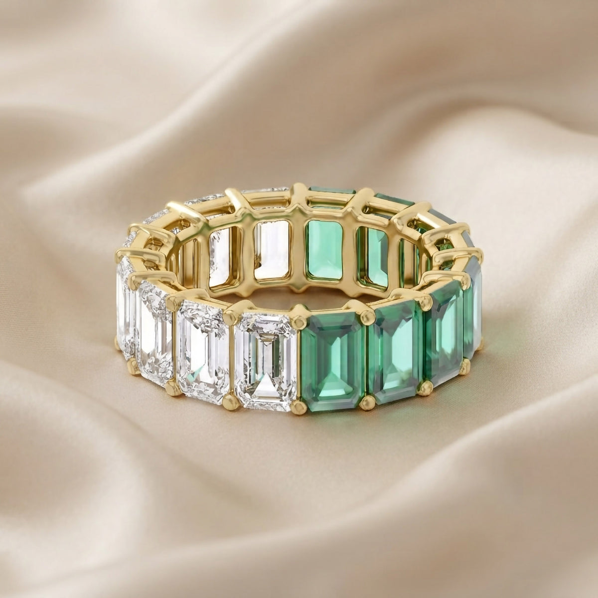 11.25 Carat Emerald Cut Lab Grown Diamond Full Eternity Wedding Band Ring