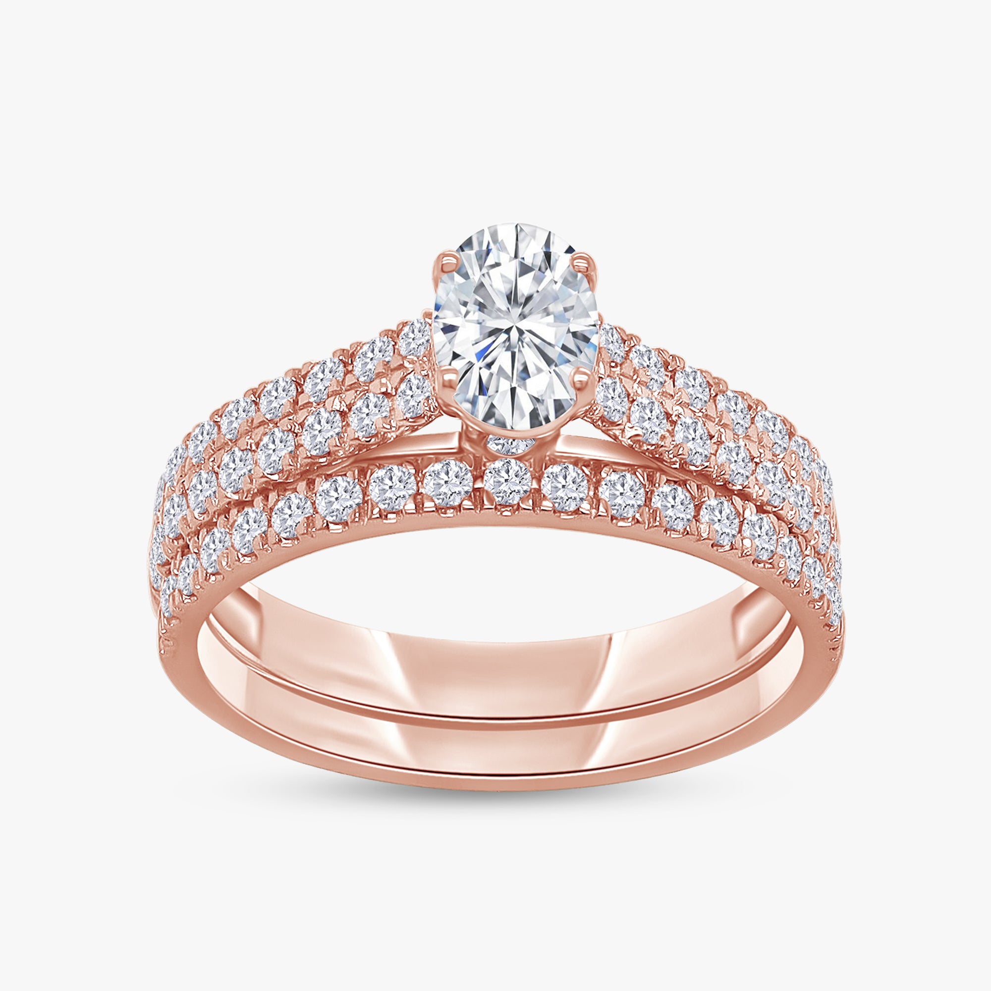 1.20 Carat Oval and Round Cut Lab Grown Diamond Bridal Set Engagement Ring