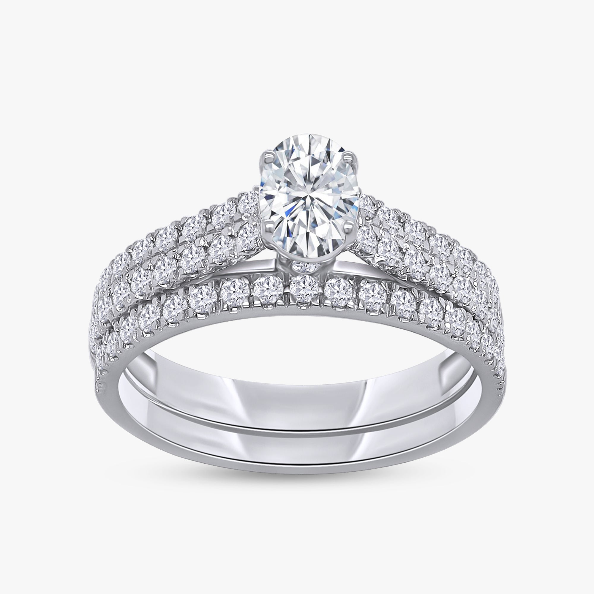 1.20 Carat Oval and Round Cut Lab Grown Diamond Bridal Set Engagement Ring