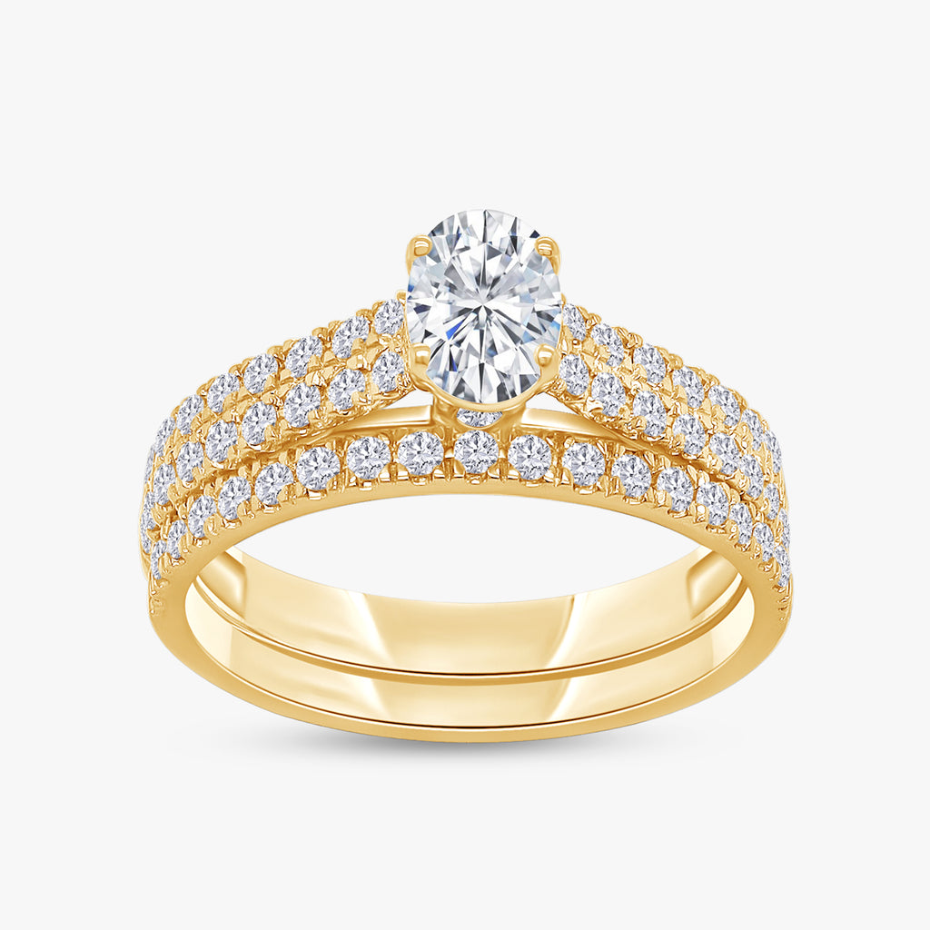 1.20 Carat Oval and Round Cut Lab Grown Diamond Bridal Set Engagement Ring