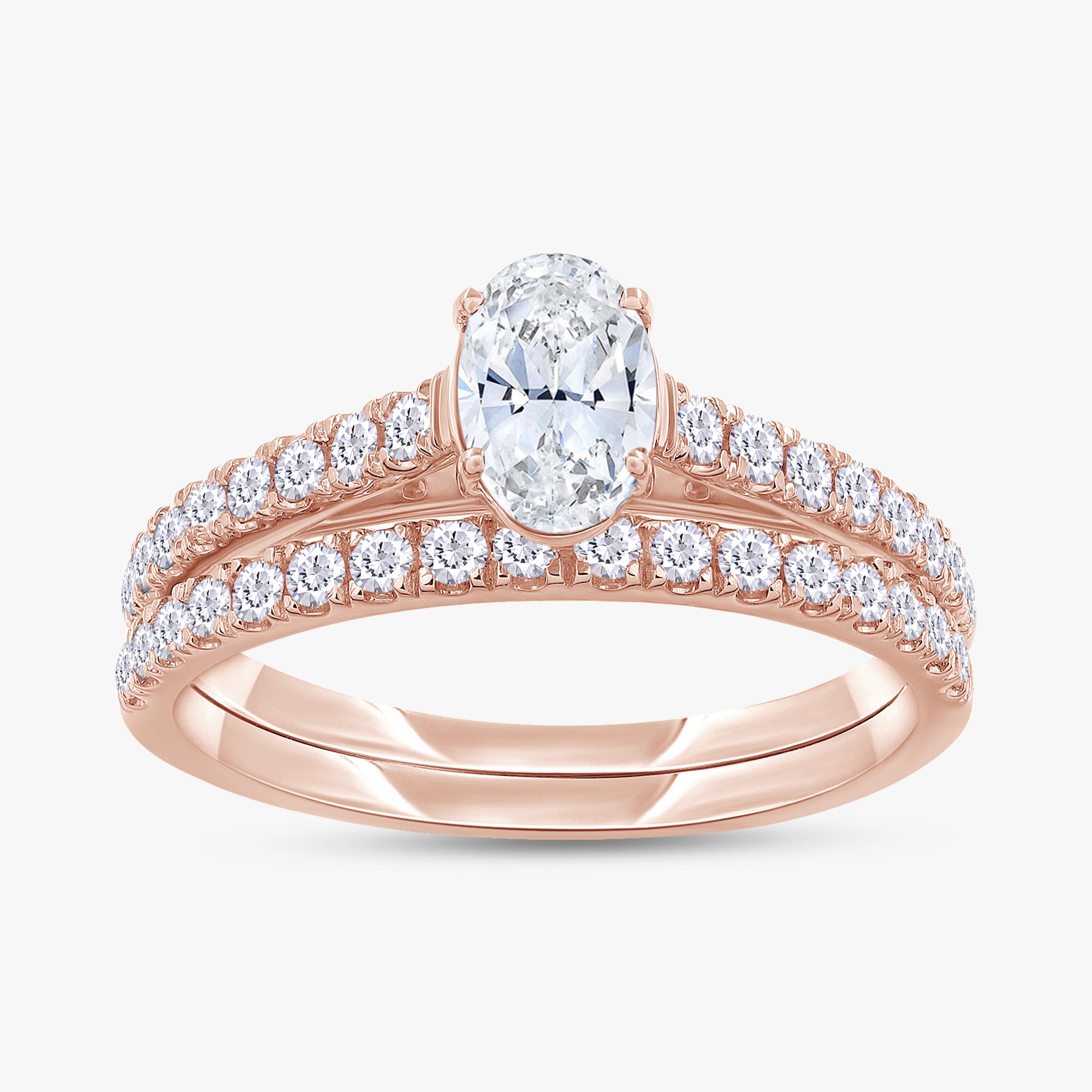 0.90 Carat Oval and Round Cut Lab Grown Diamond Bridal Set Wedding Ring