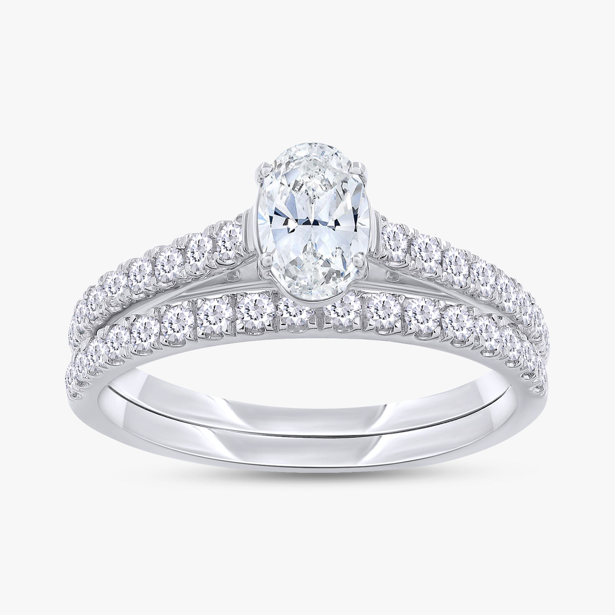 0.90 Carat Oval and Round Cut Lab Grown Diamond Bridal Set Wedding Ring
