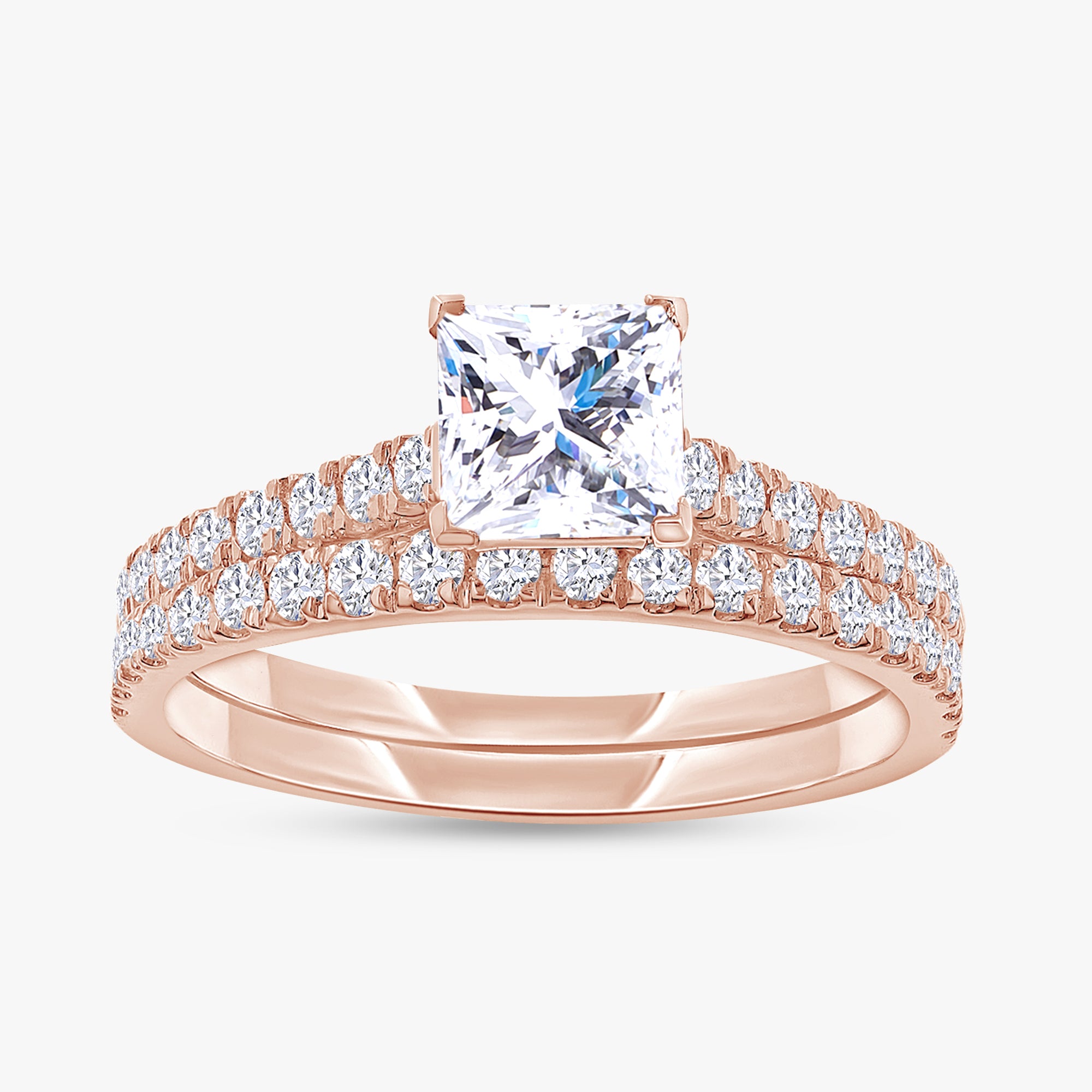 0.90 Carat Princess and Round Cut Lab Grown Diamond Bridal Set Wedding Ring