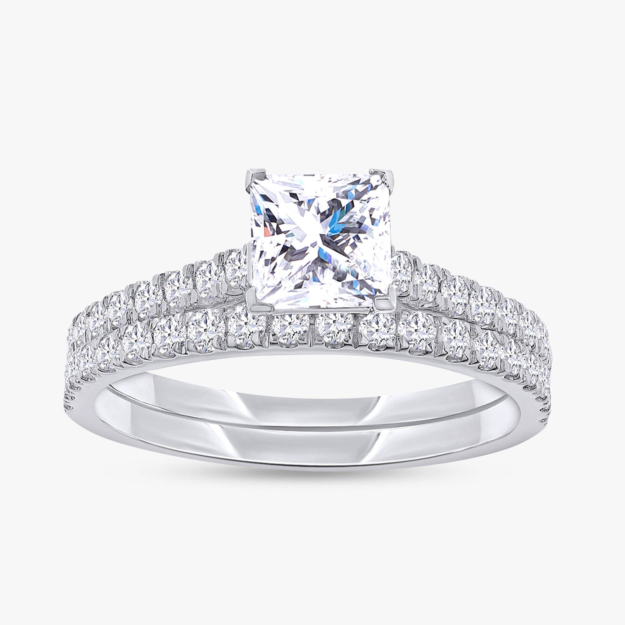 0.90 Carat Princess and Round Cut Lab Grown Diamond Bridal Set Wedding Ring