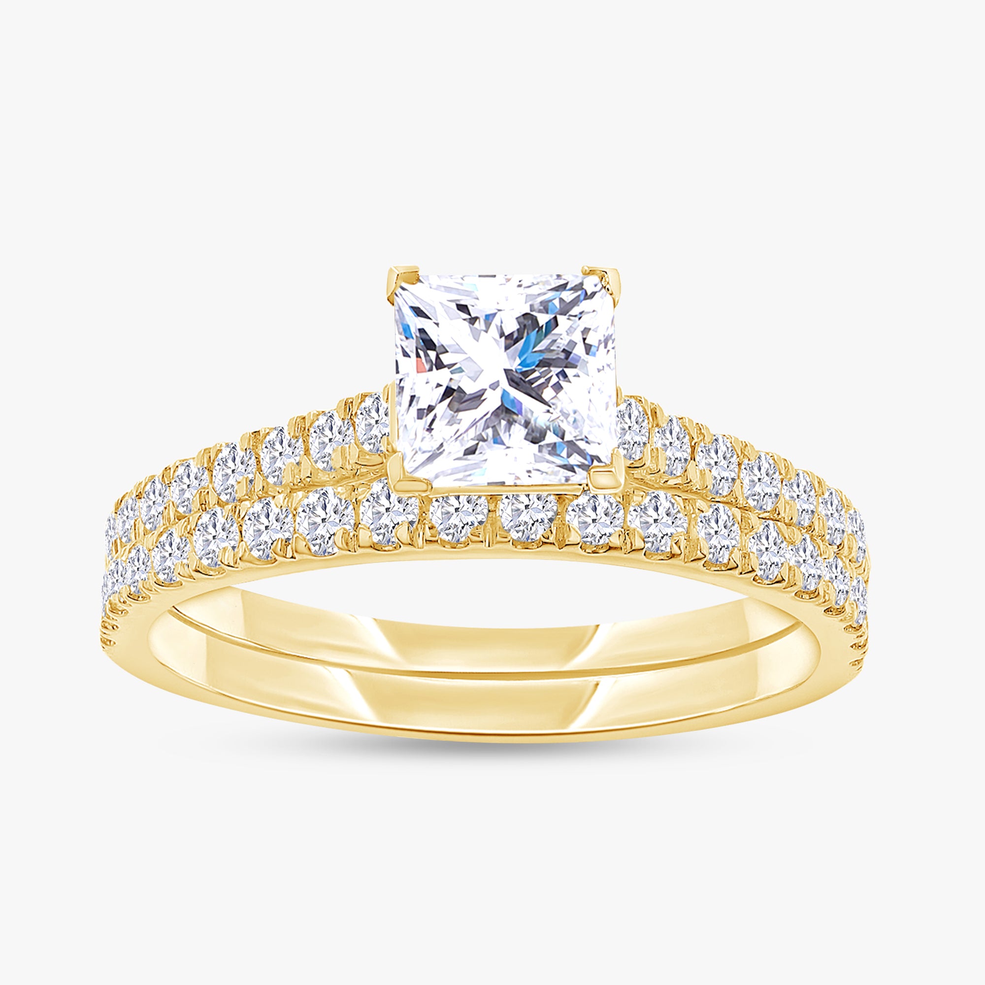 0.90 Carat Princess and Round Cut Lab Grown Diamond Bridal Set Wedding Ring