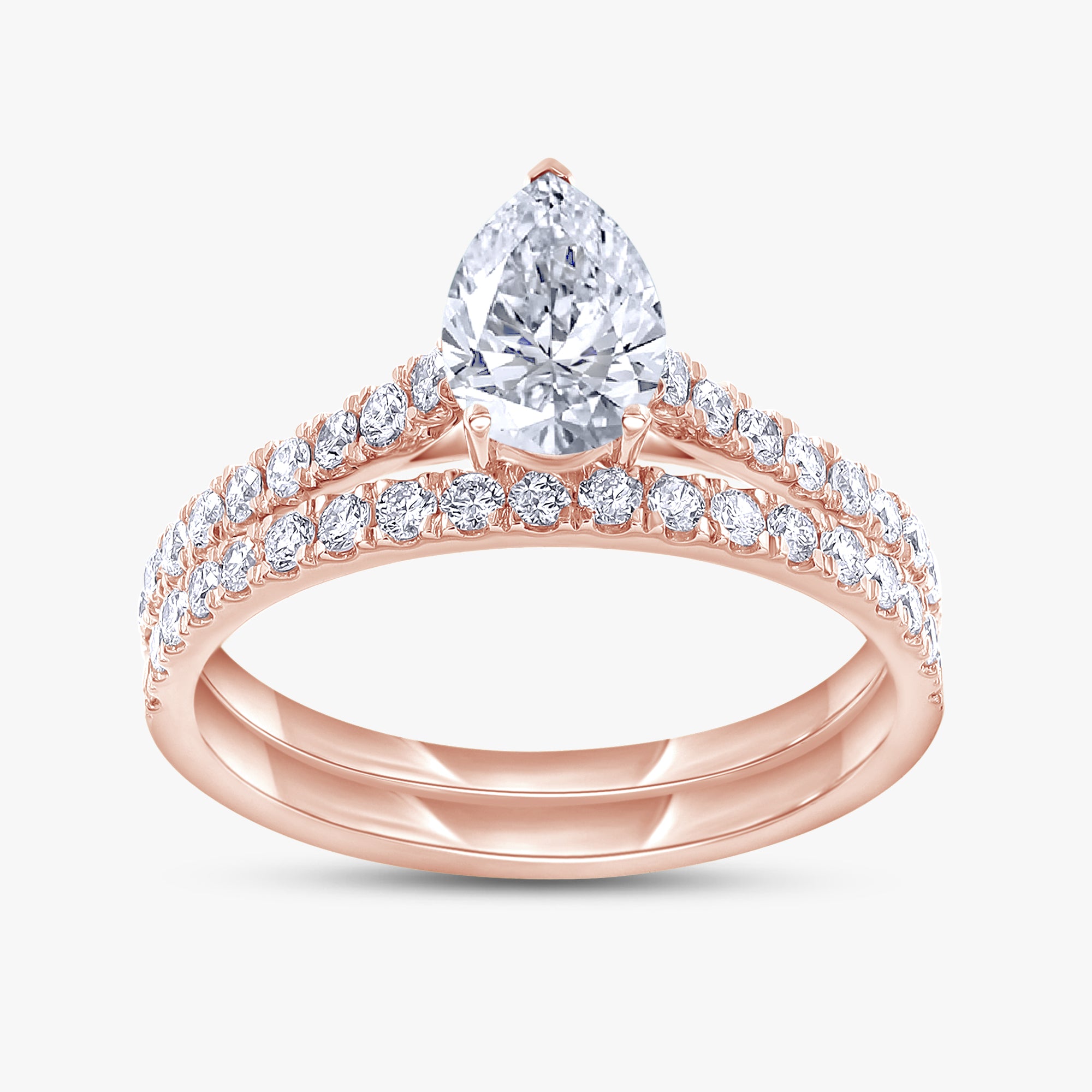 1.00 Carat Pear and Round Cut Lab Grown Diamond Bridal Set Engagement Ring