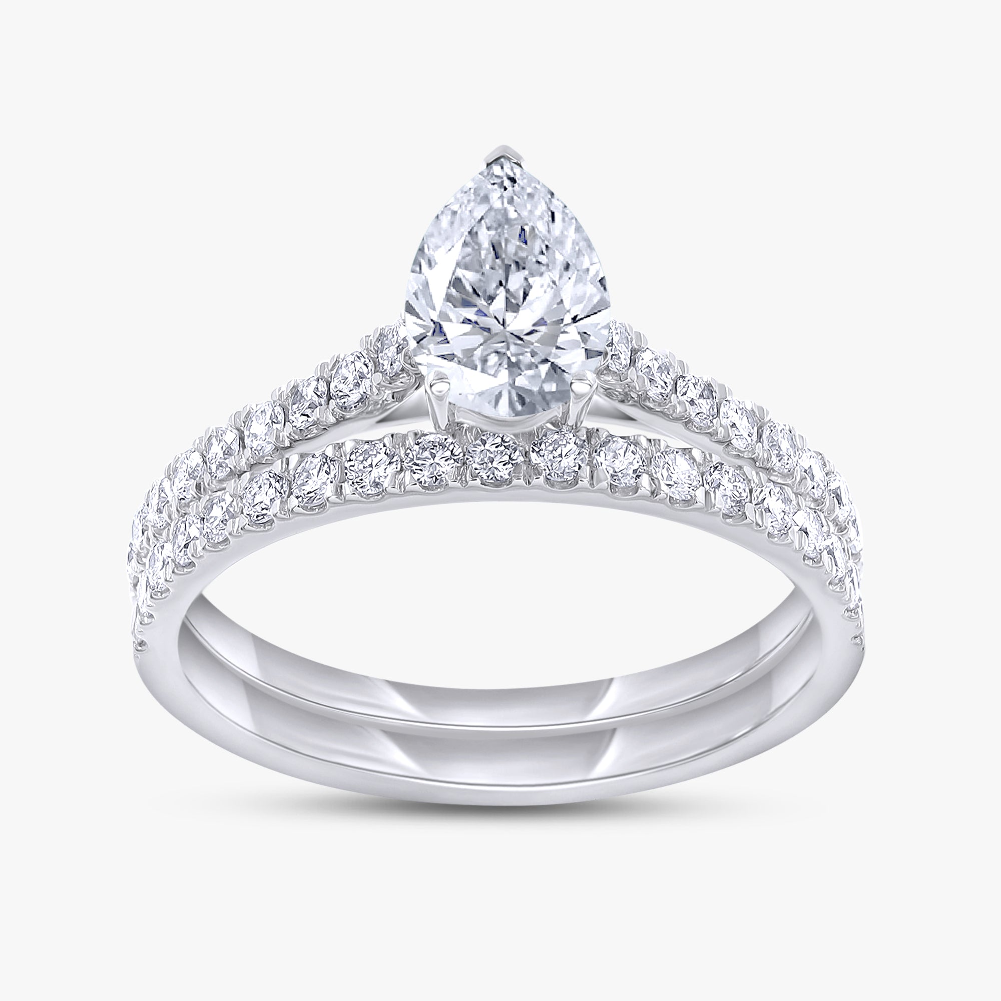 1.00 Carat Pear and Round Cut Lab Grown Diamond Bridal Set Engagement Ring