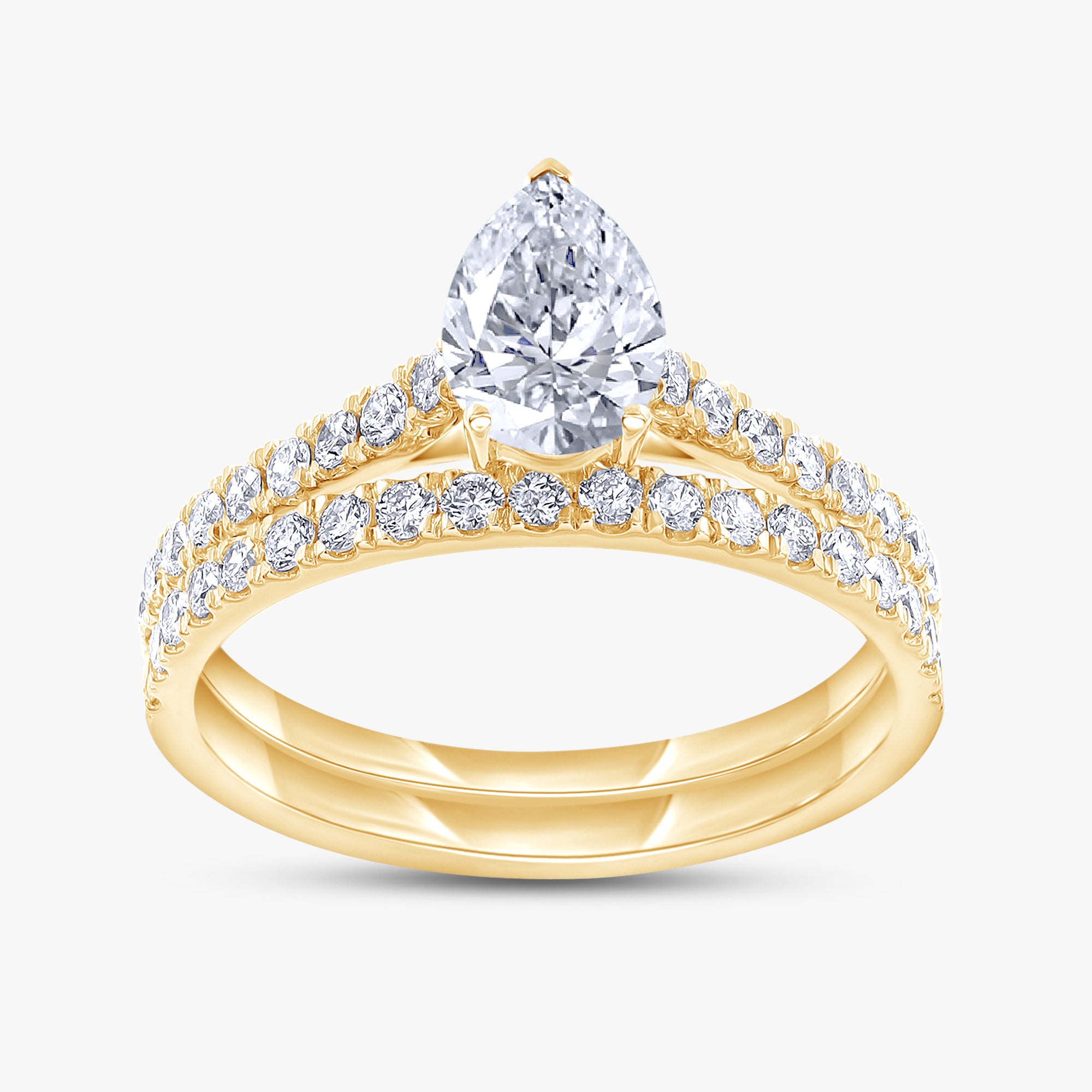 1.00 Carat Pear and Round Cut Lab Grown Diamond Bridal Set Engagement Ring