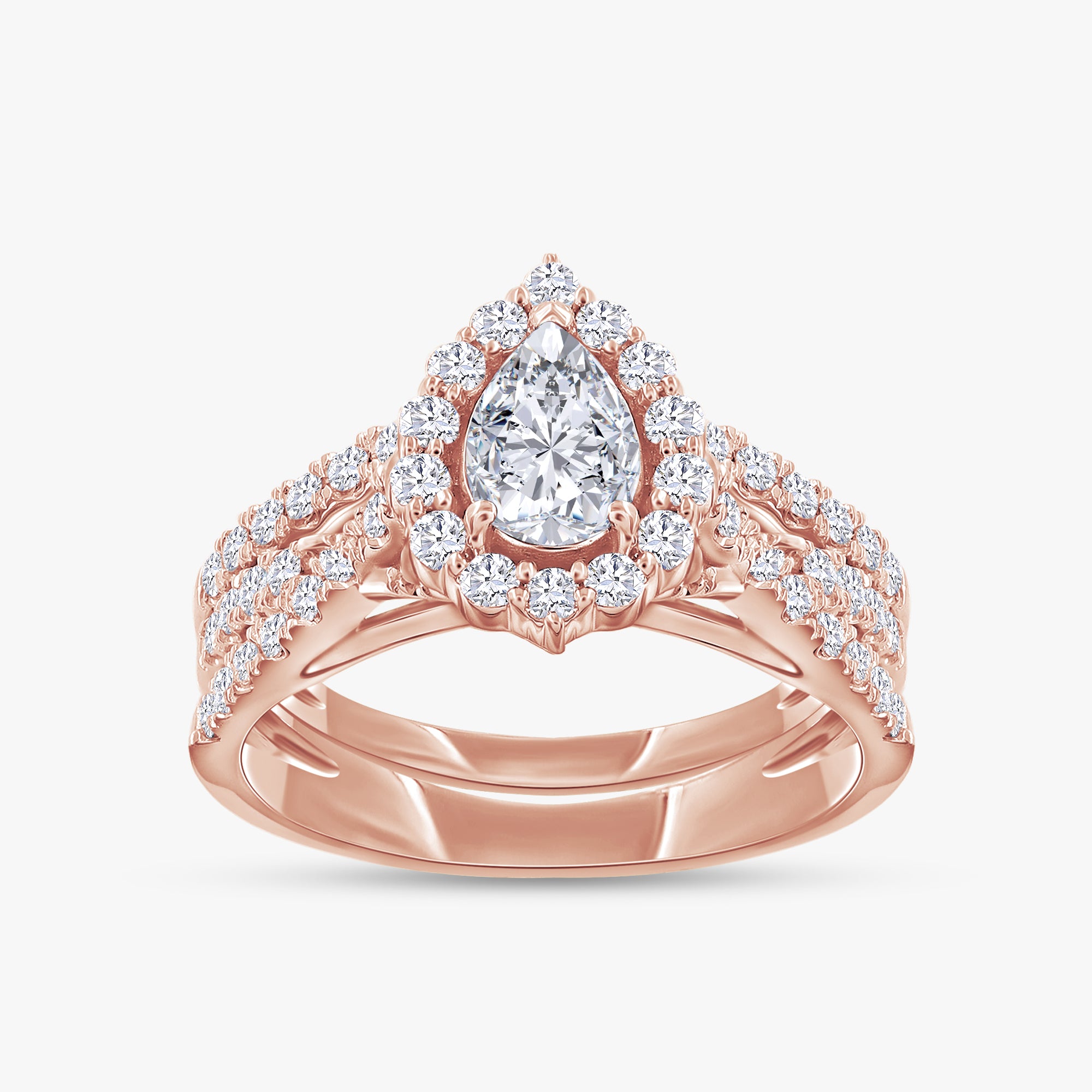 1.10 Carat Pear and Round Cut Lab Grown Diamond Bridal Set Engagement Ring