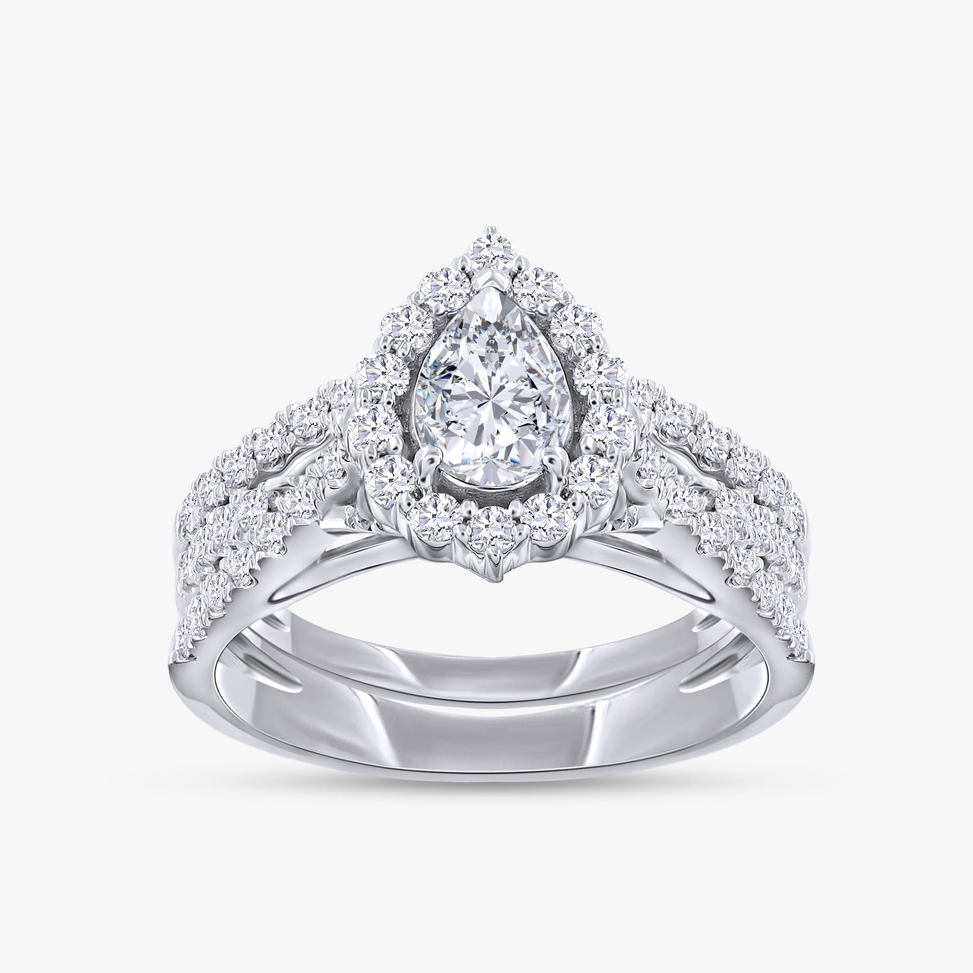 1.10 Carat Pear and Round Cut Lab Grown Diamond Bridal Set Engagement Ring