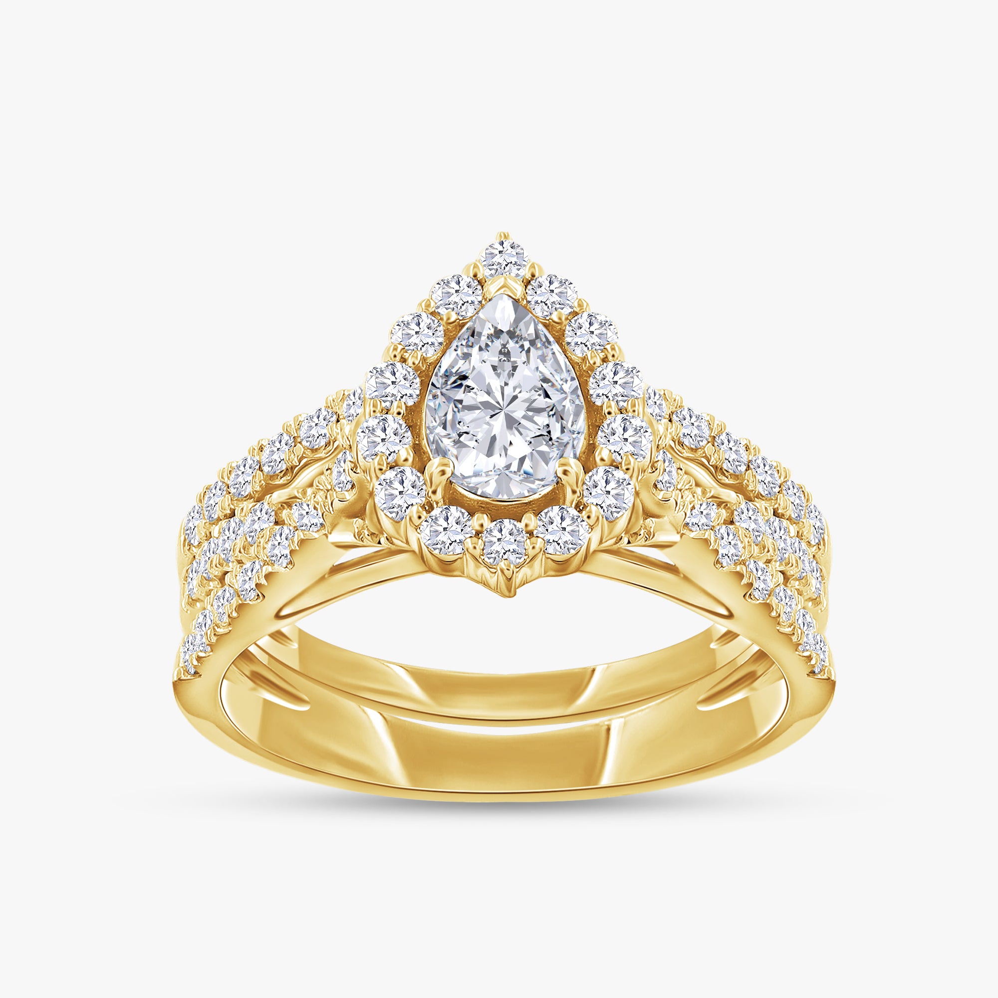 1.10 Carat Pear and Round Cut Lab Grown Diamond Bridal Set Engagement Ring