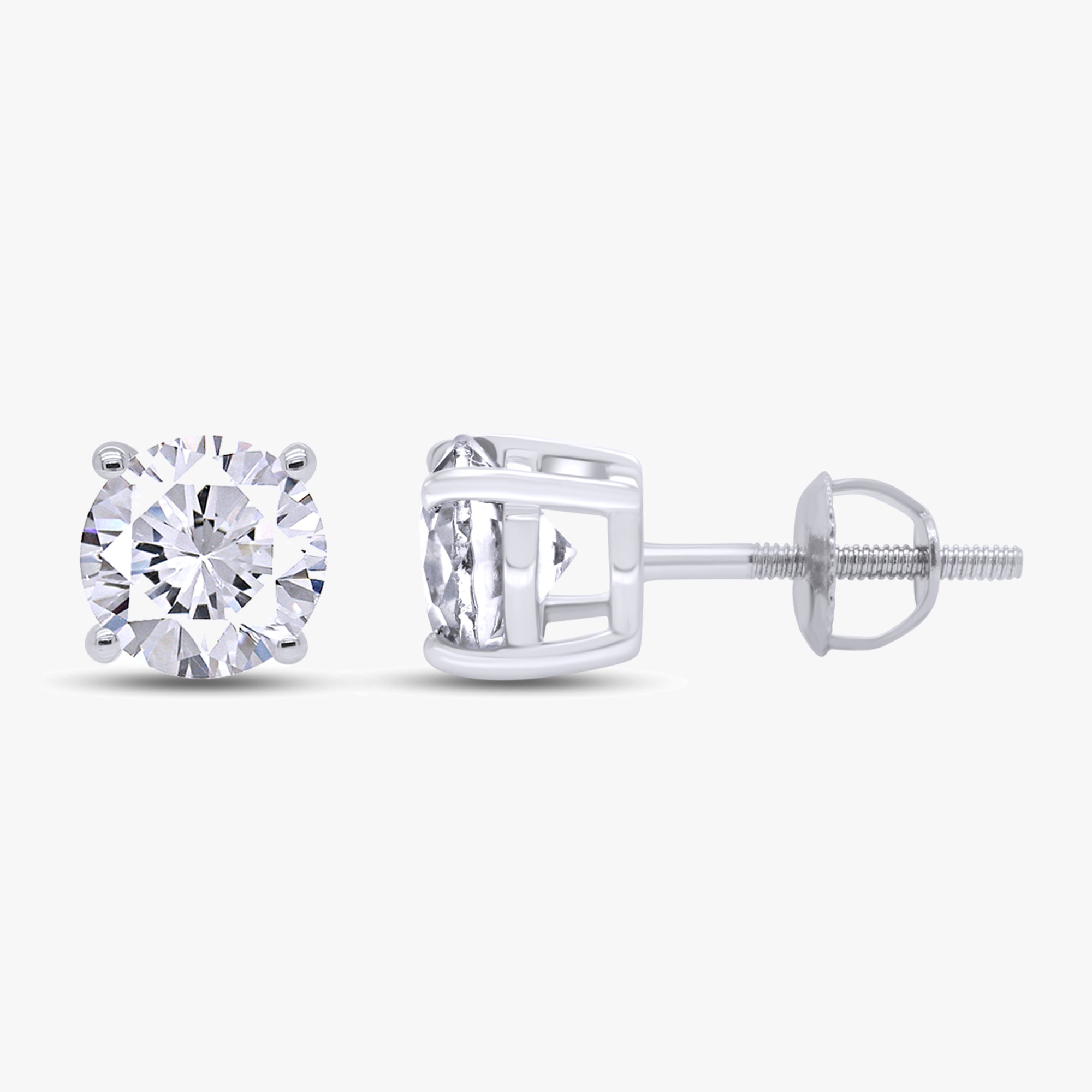 2.10 Carat Round Cut Lab Grown Diamond Solitaire Stud Earrings