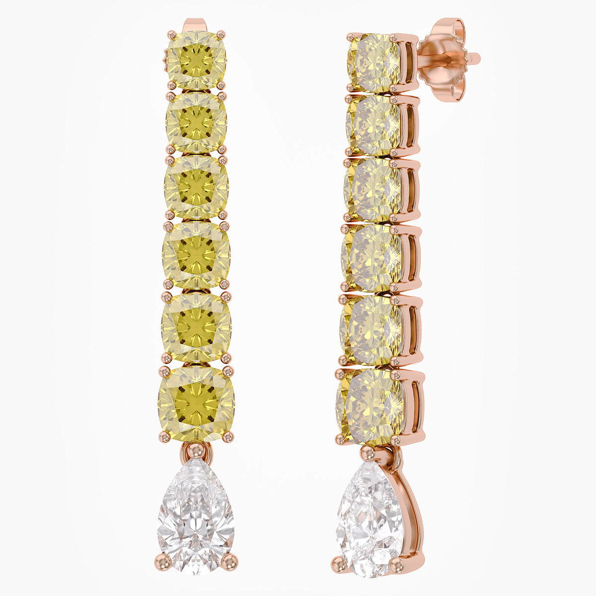 4.20 TCW Cushion and Pear Lab Grown Diamond Linear Drop Earrings
