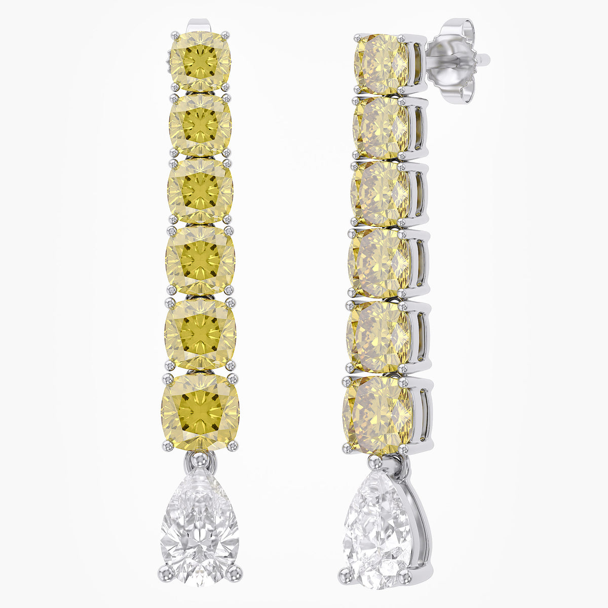 4.20 TCW Cushion and Pear Lab Grown Diamond Linear Drop Earrings