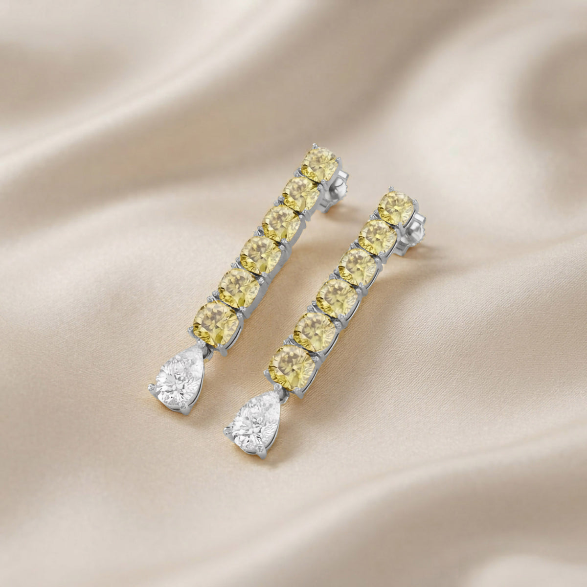 4.20 TCW Cushion and Pear Lab Grown Diamond Linear Drop Earrings