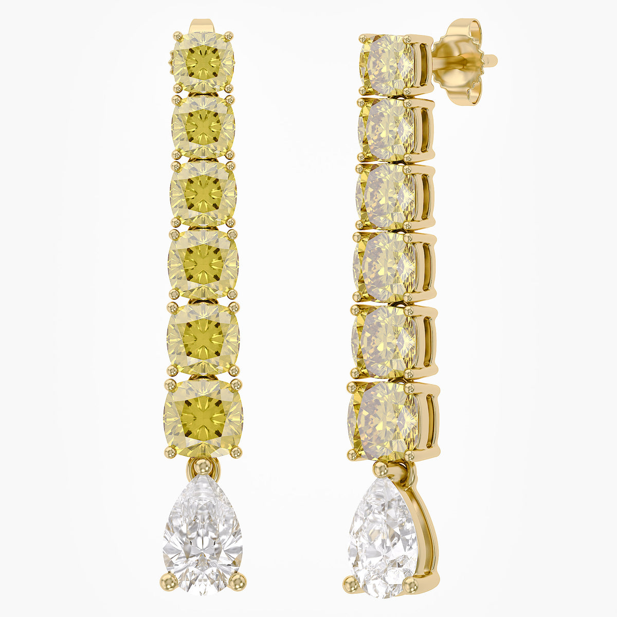 4.20 TCW Cushion and Pear Lab Grown Diamond Linear Drop Earrings