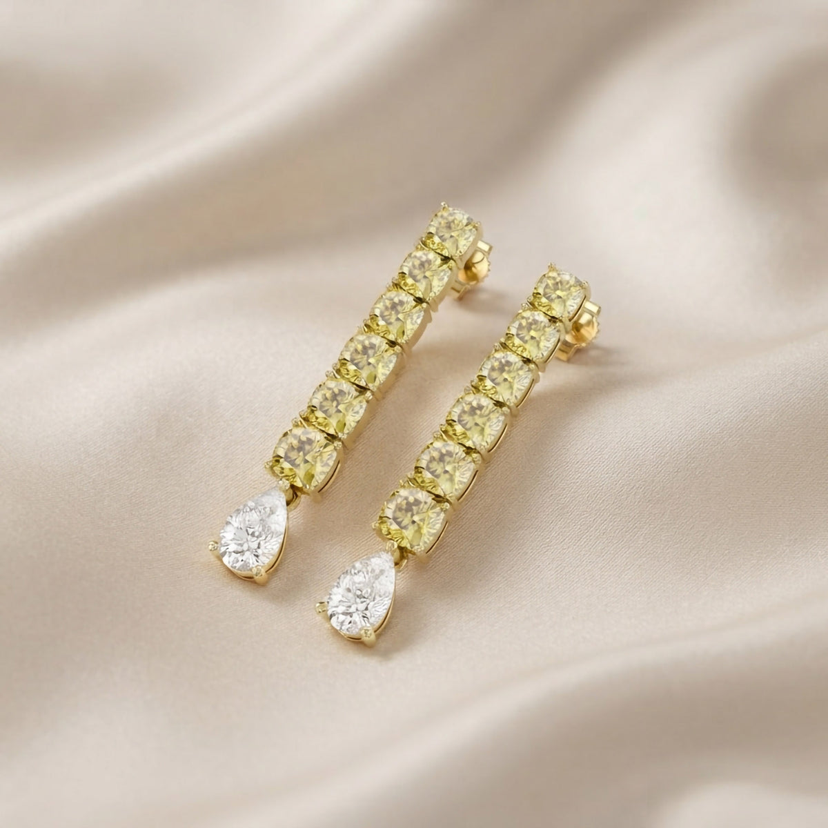 4.20 TCW Cushion and Pear Lab Grown Diamond Linear Drop Earrings