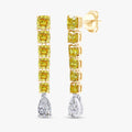 Cushion and Pear Shape 5.05 Carat Yellow and white Lab Grown Diamond Two Tone Stud Earrings
