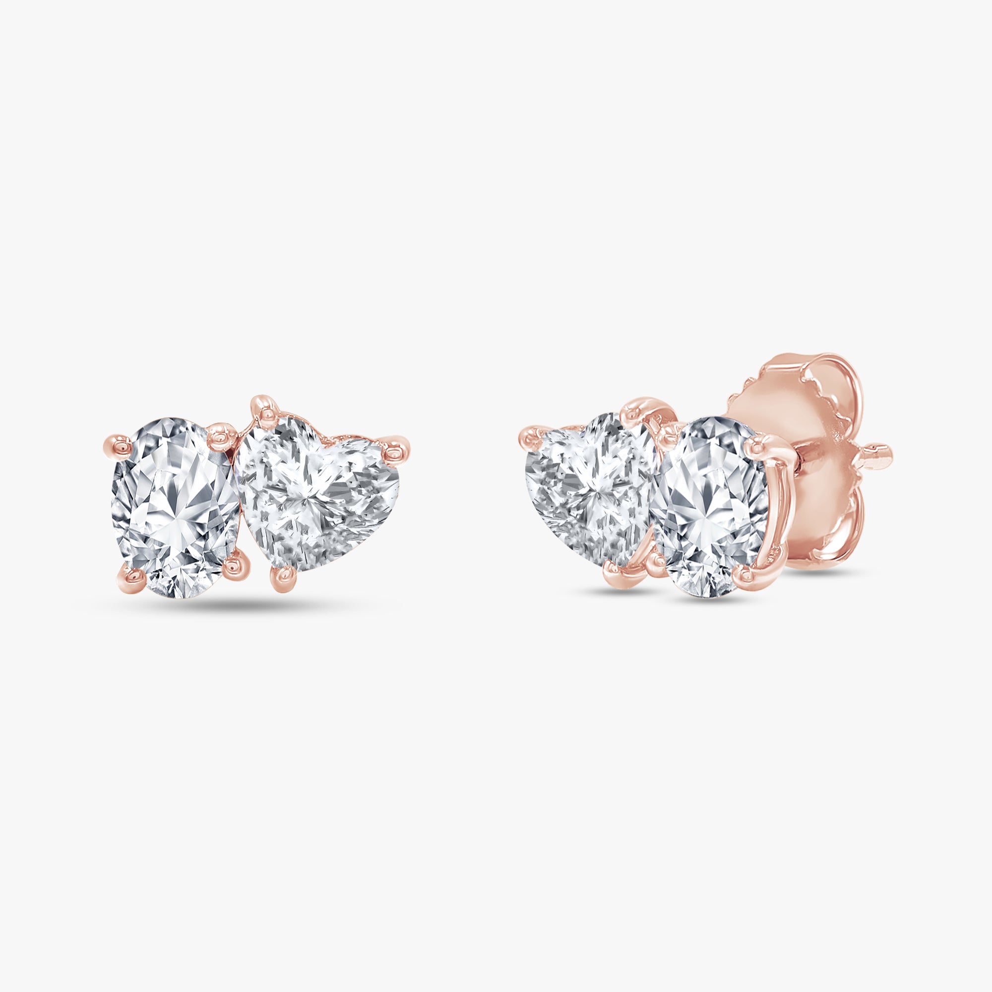 Heart and Oval Shape 2.10 Carat Lab Grown Diamond Toi Et Moi Earrings