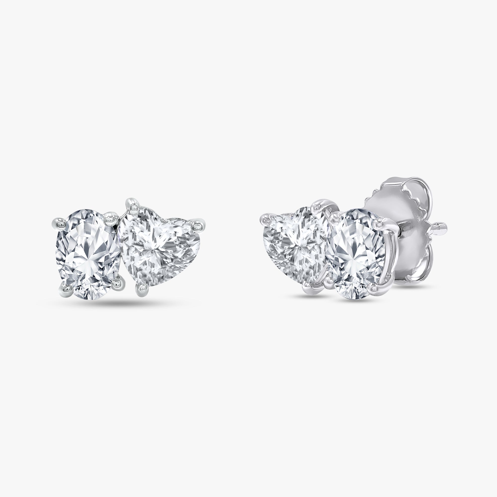 Heart and Oval Shape 2.10 Carat Lab Grown Diamond Toi Et Moi Earrings