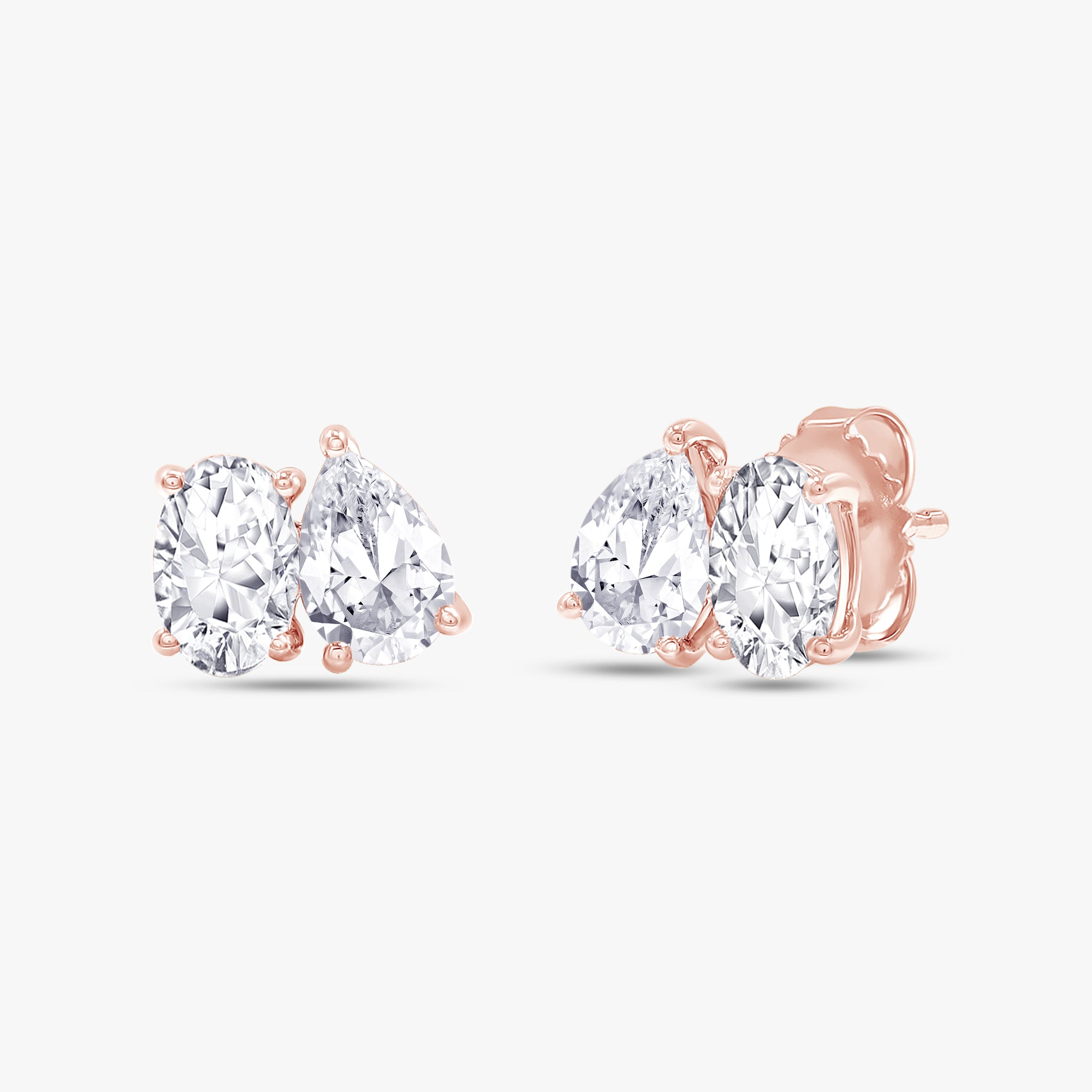 Oval and Pear Shape 2.05 Carat Lab Grown Diamond Toi Et Moi Earrings