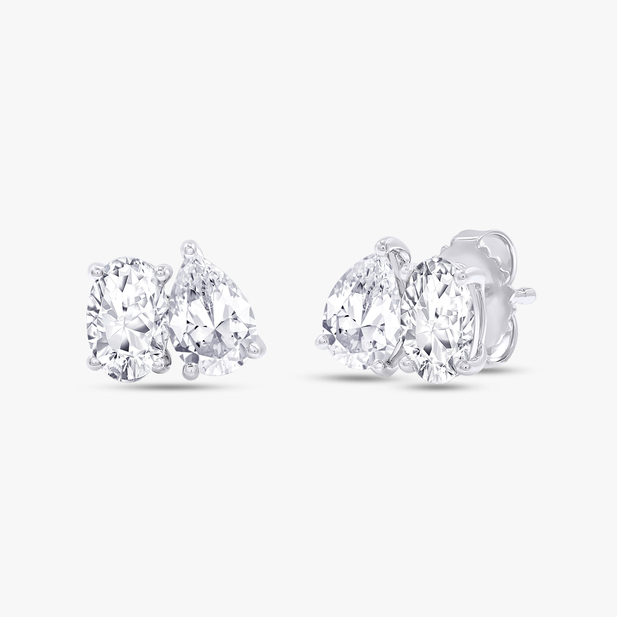 Oval and Pear Shape 2.05 Carat Lab Grown Diamond Toi Et Moi Earrings
