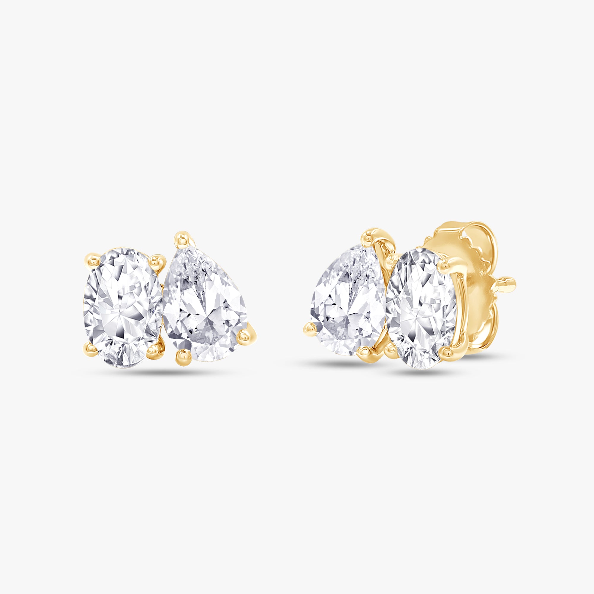 Oval and Pear Shape 2.05 Carat Lab Grown Diamond Toi Et Moi Earrings