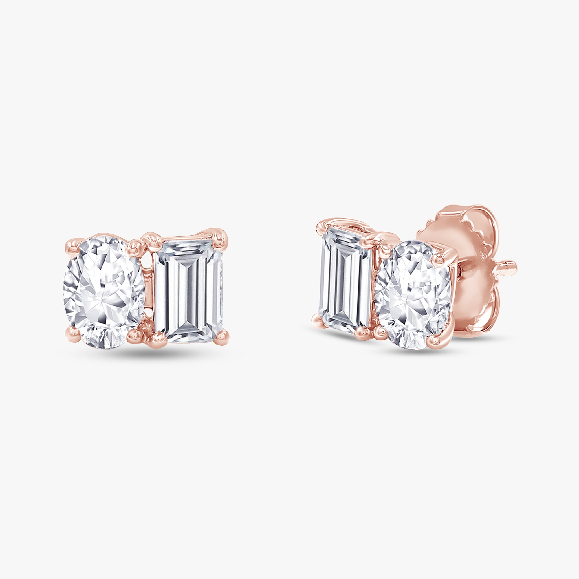 Emerald and Oval Shape 1.95 Carat Lab Grown Diamond Toi Et Moi Earrings
