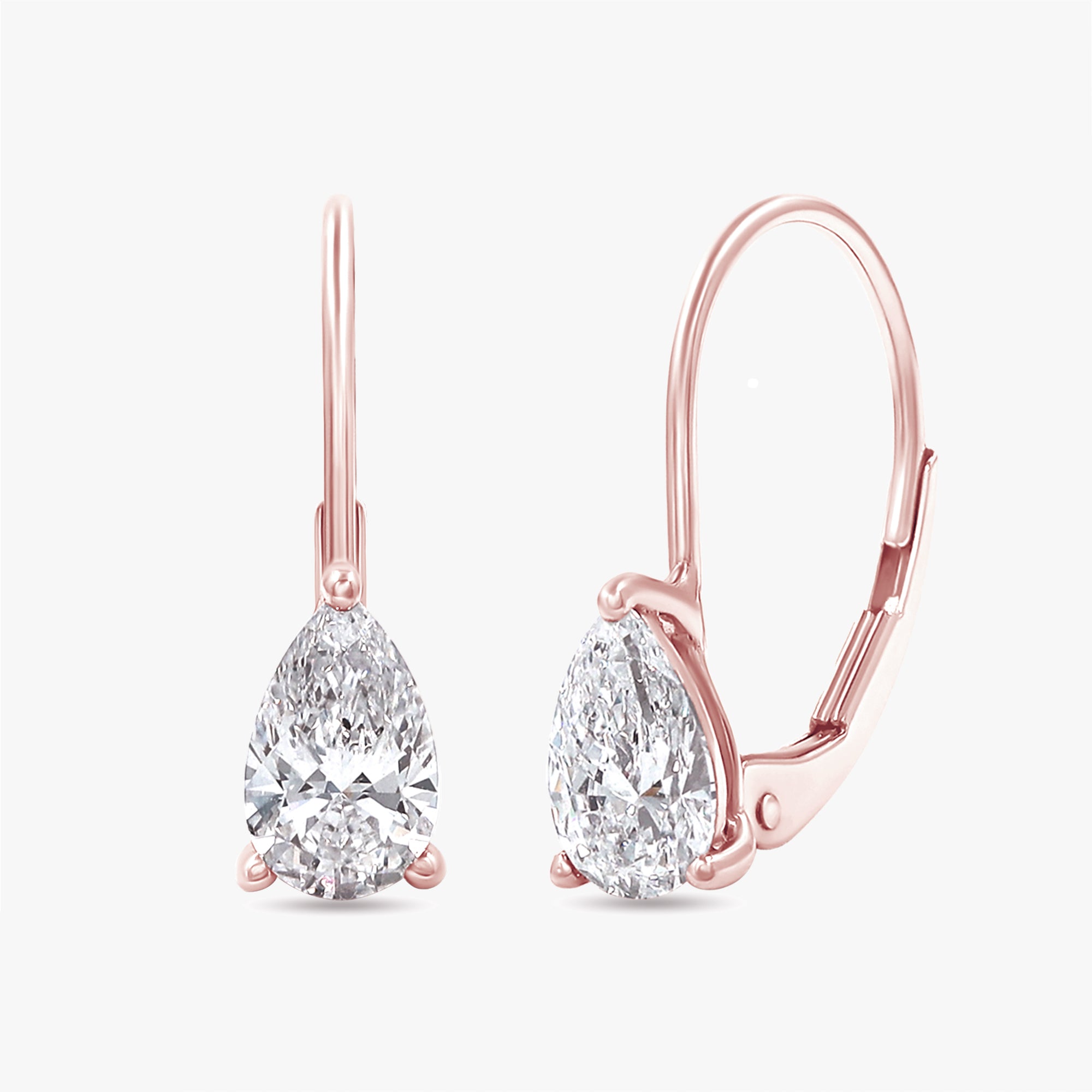 1.00 Carat Pear Shape Lab Grown Diamond Solitaire Drop Earrings