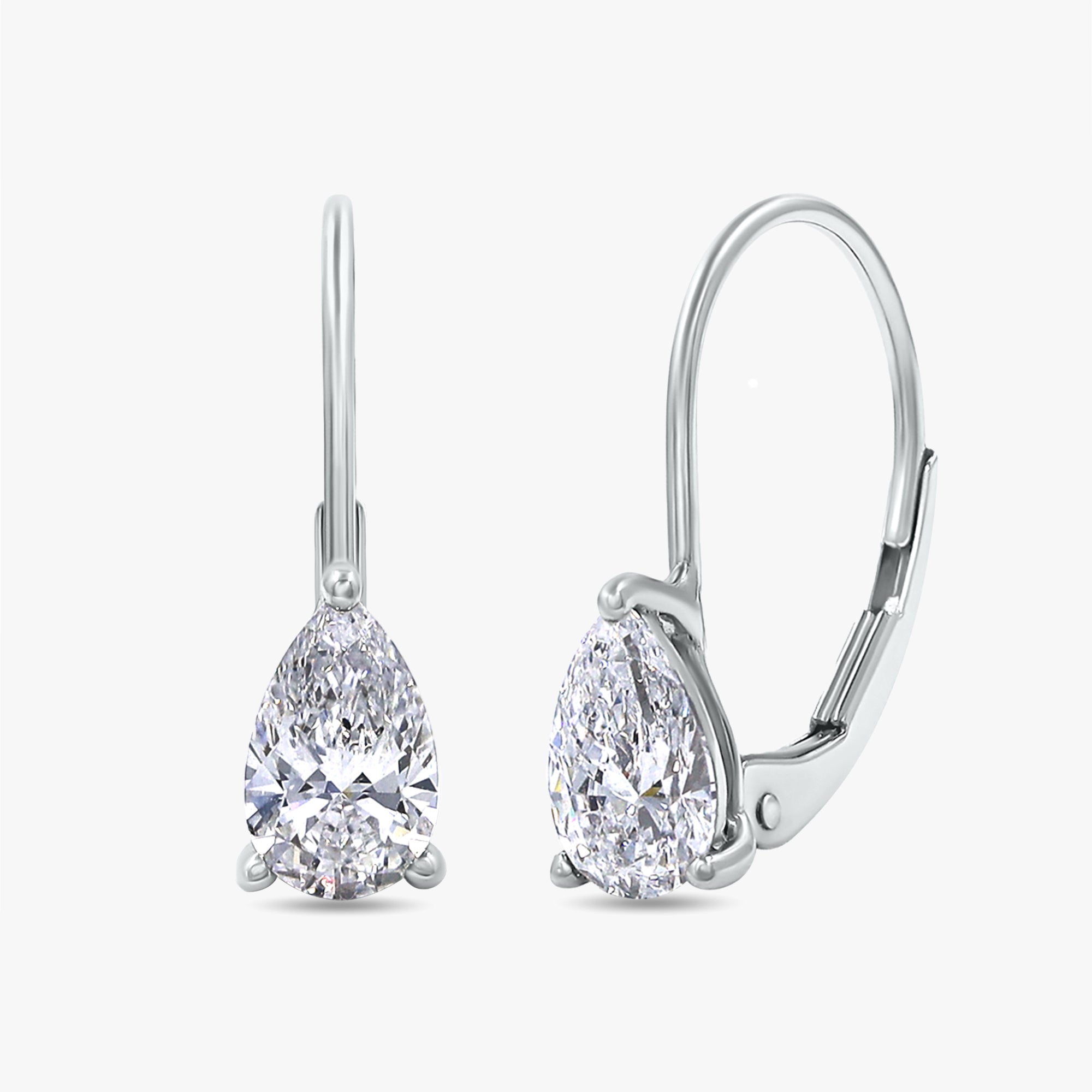 1.00 Carat Pear Shape Lab Grown Diamond Solitaire Drop Earrings