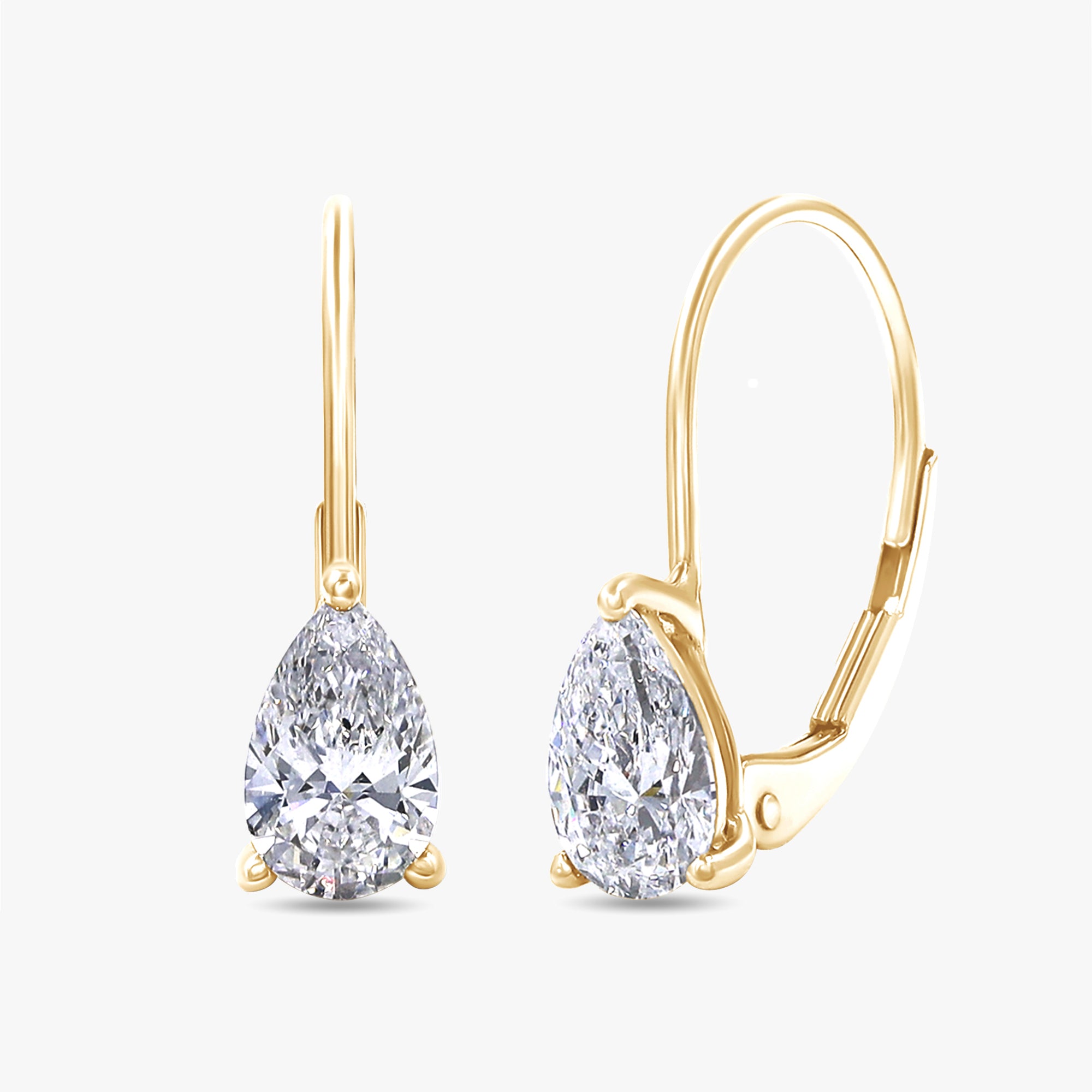 1.00 Carat Pear Shape Lab Grown Diamond Solitaire Drop Earrings