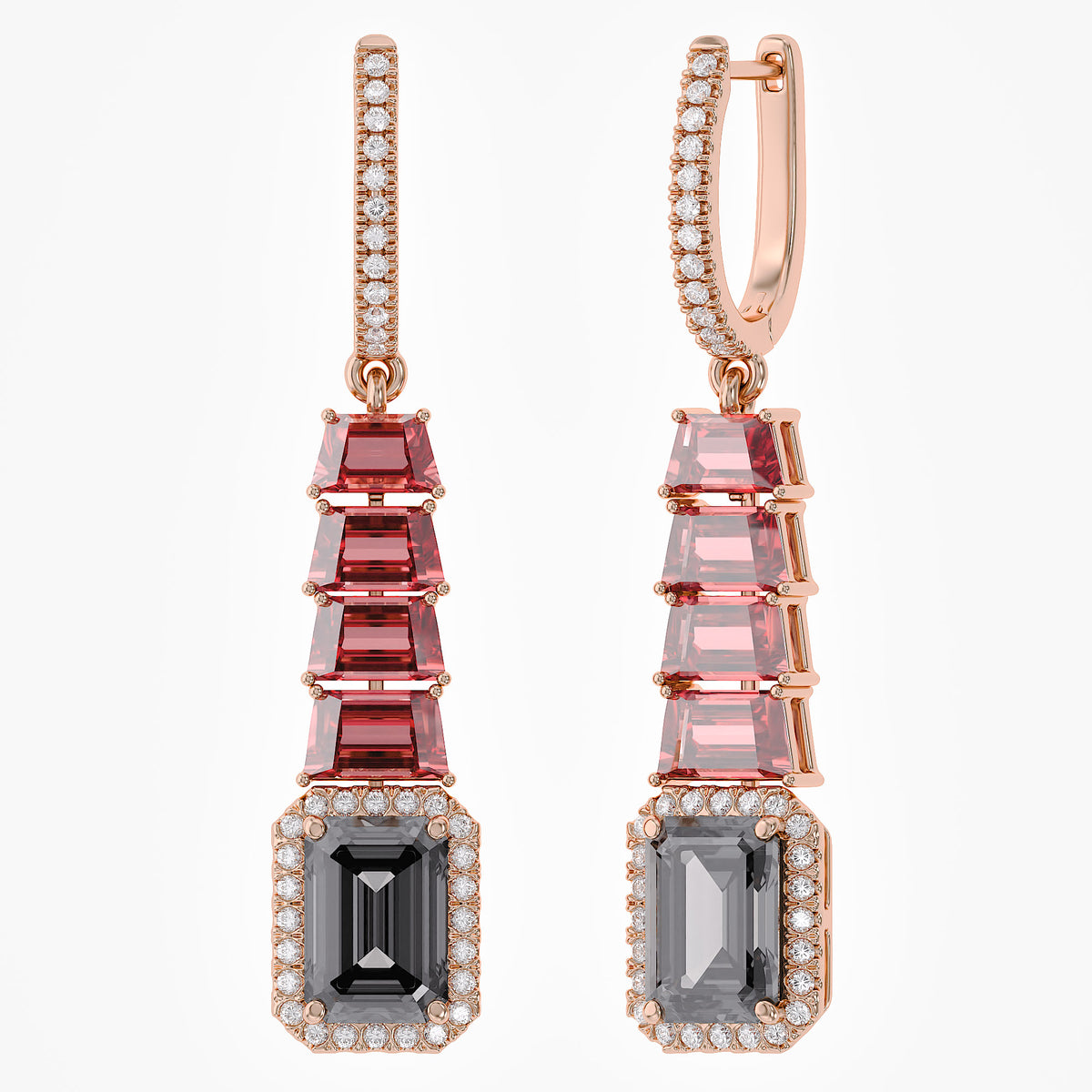 The Crimson Noir Diamond Drop Earrings DCUT and Emerald Shape 9 Ctw Lab Grown Diamond