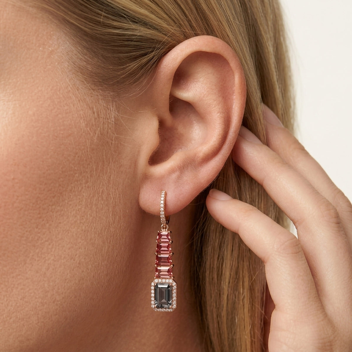 The Crimson Noir Diamond Drop Earrings DCUT and Emerald Shape 9 Ctw Lab Grown Diamond