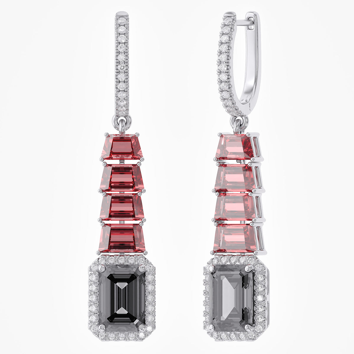 The Crimson Noir Diamond Drop Earrings DCUT and Emerald Shape 9 Ctw Lab Grown Diamond